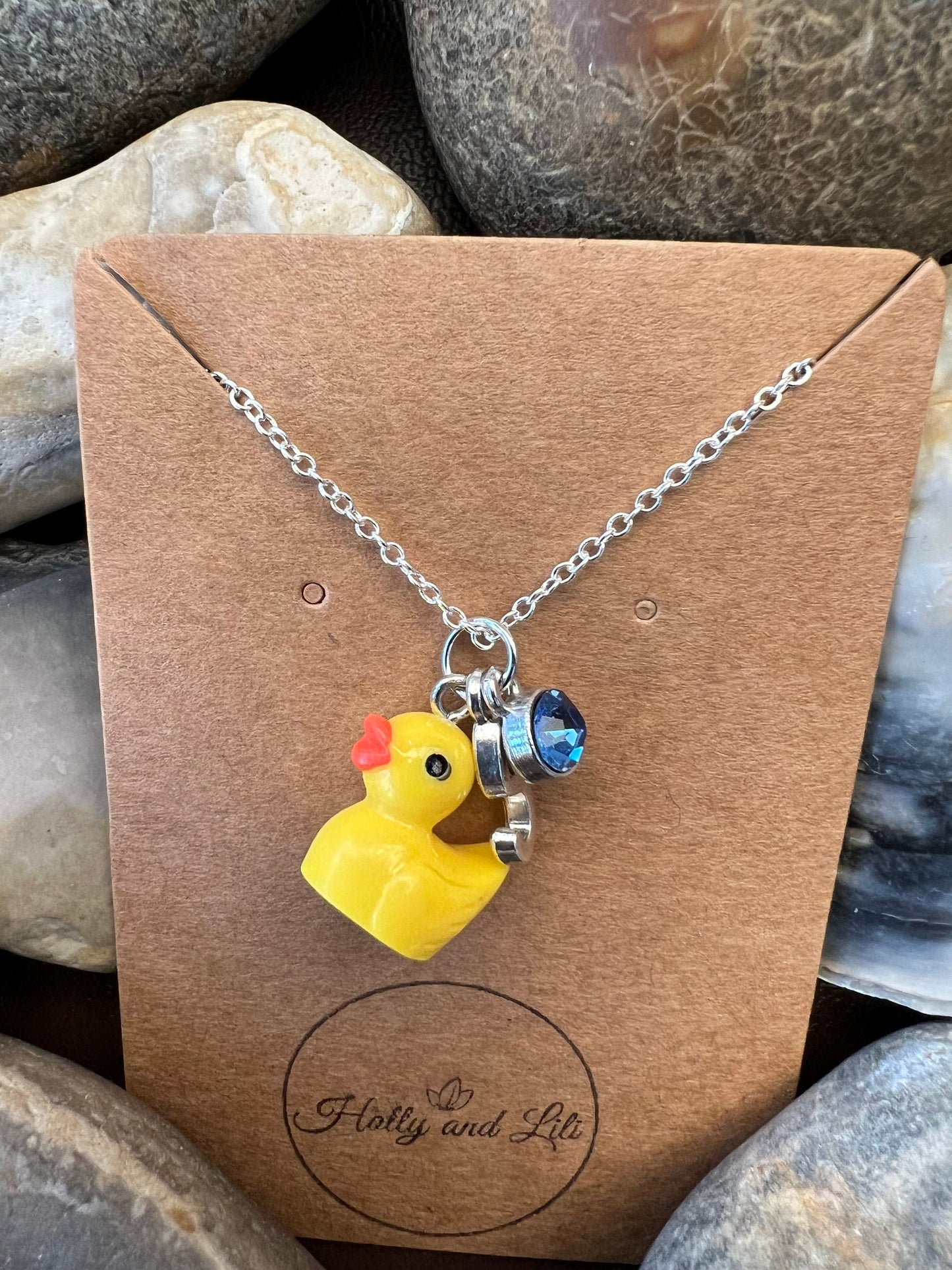 Duck Personalised Pendant Charm Necklace, Rubber Duck, Alphabet Initials, Birthstone Charm, Ducks, Ducky, Quack Necklace, Rubber Duck, BFF