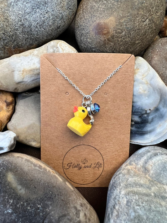 Duck Personalised Pendant Charm Necklace, Rubber Duck, Alphabet Initials, Birthstone Charm, Ducks, Ducky, Quack Necklace, Rubber Duck, BFF