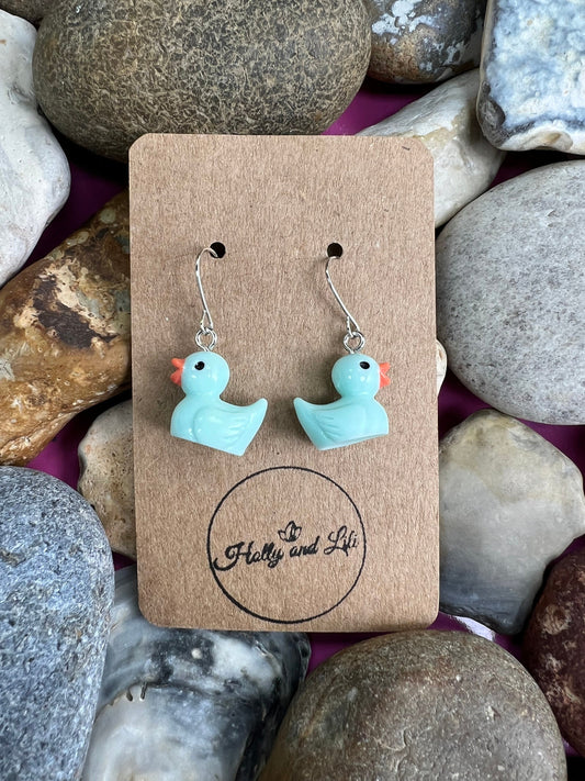 Duck Teal Earrings, Hoop Earrings, First Earring Hooks, Ducks, Chuck, Ducky, Duckling, Drake, Geese, Duck Earring, Duck Hoops, Quacks