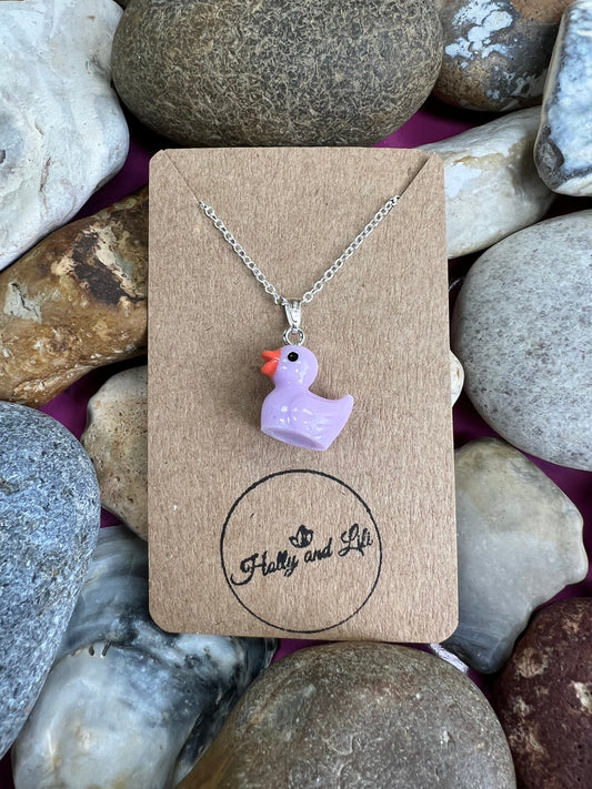 Duck Purple Personalised Pendant Charm Necklace, Rubber Duck, Alphabet Initials, Birthstone Charm, Ducks, Ducky, Quack, Rubber Duck, BFF