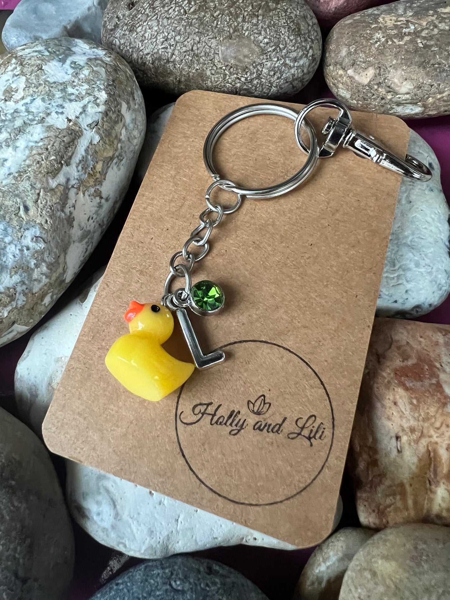 Duck Yellow Personalised Keychain, Quack Keyring, Alphabetical Initial, Birthstone Charms, Bird Zipper Chains For Her, Novelty Duck, BFF