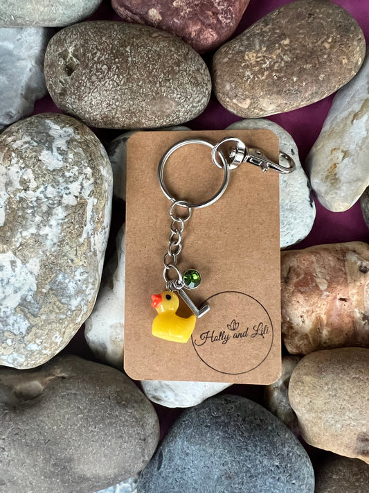 Duck Yellow Personalised Keychain, Quack Keyring, Alphabetical Initial, Birthstone Charms, Bird Zipper Chains For Her, Novelty Duck, BFF