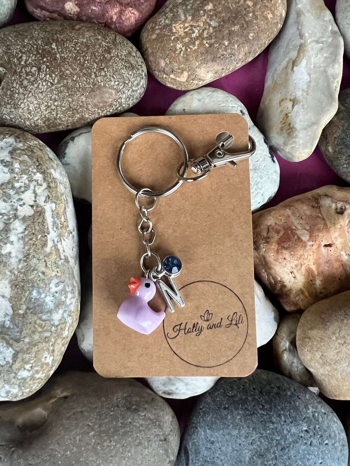 Duck Purple Personalised Keychain, Quack Keyring, Alphabetical Initial, Birthstone Charms, Bird Zipper Chains For Her, Novelty Duck, BFF