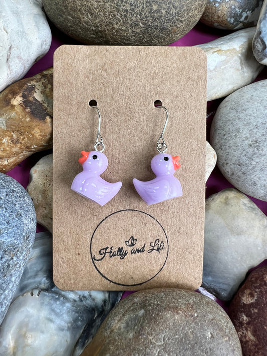 Duck Purple Earrings, Hoop Earrings, First Earring Hooks, Ducks, Chuck, Ducky, Duckling, Drake, Geese, Duck Earring, Duck Hoops, Quacks