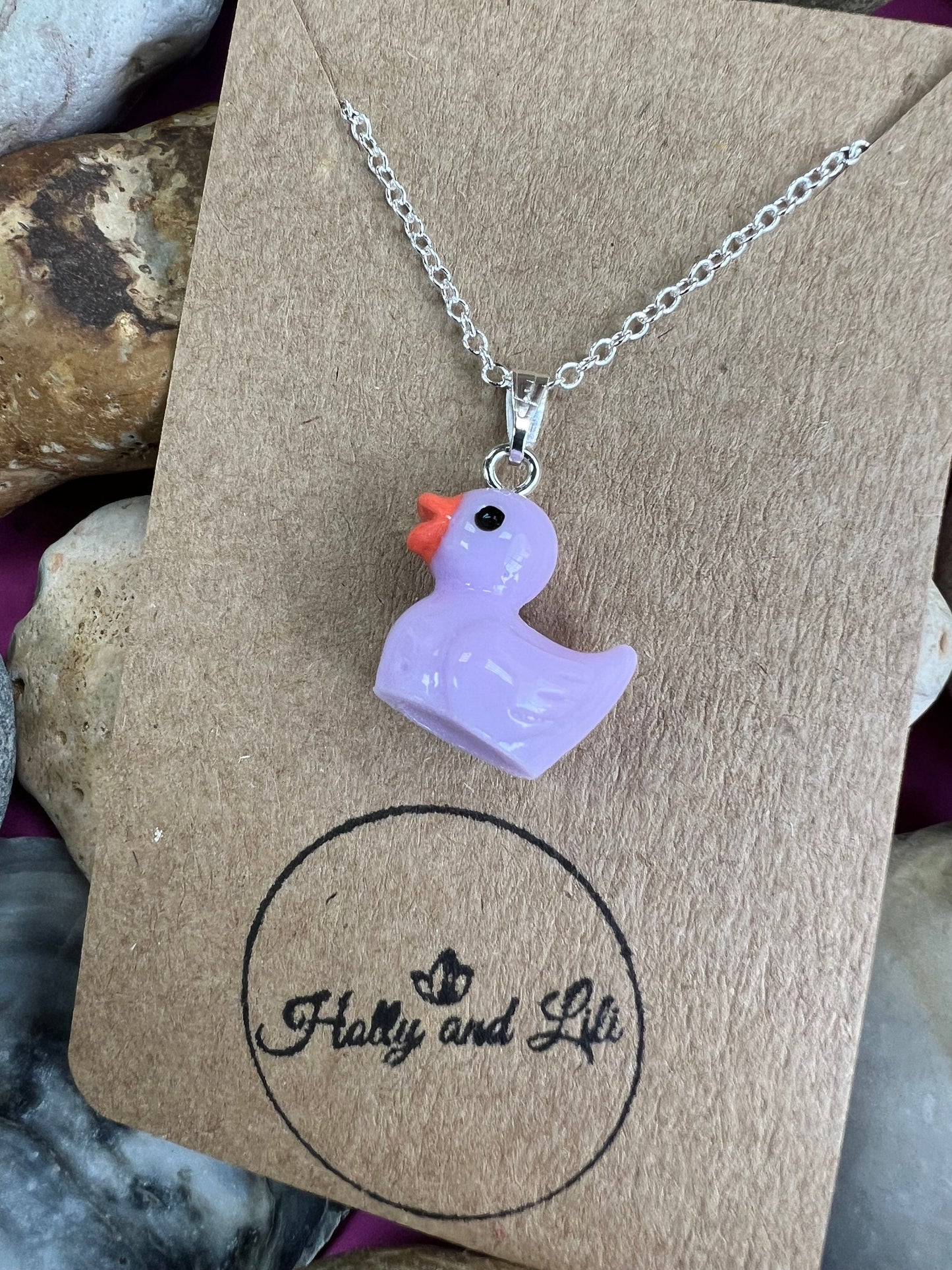 Duck Purple Personalised Pendant Charm Necklace, Rubber Duck, Alphabet Initials, Birthstone Charm, Ducks, Ducky, Quack, Rubber Duck, BFF