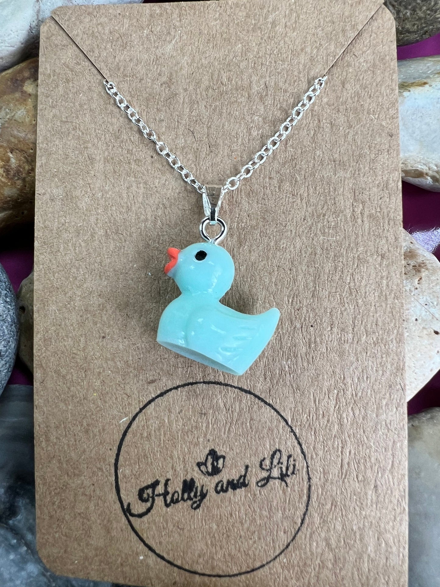 Duck Teal Personalised Pendant Charm Necklace, Rubber Duck, Alphabet Initials, Birthstone Charm, Ducks, Ducky, Quack, Rubber Duck, BFF