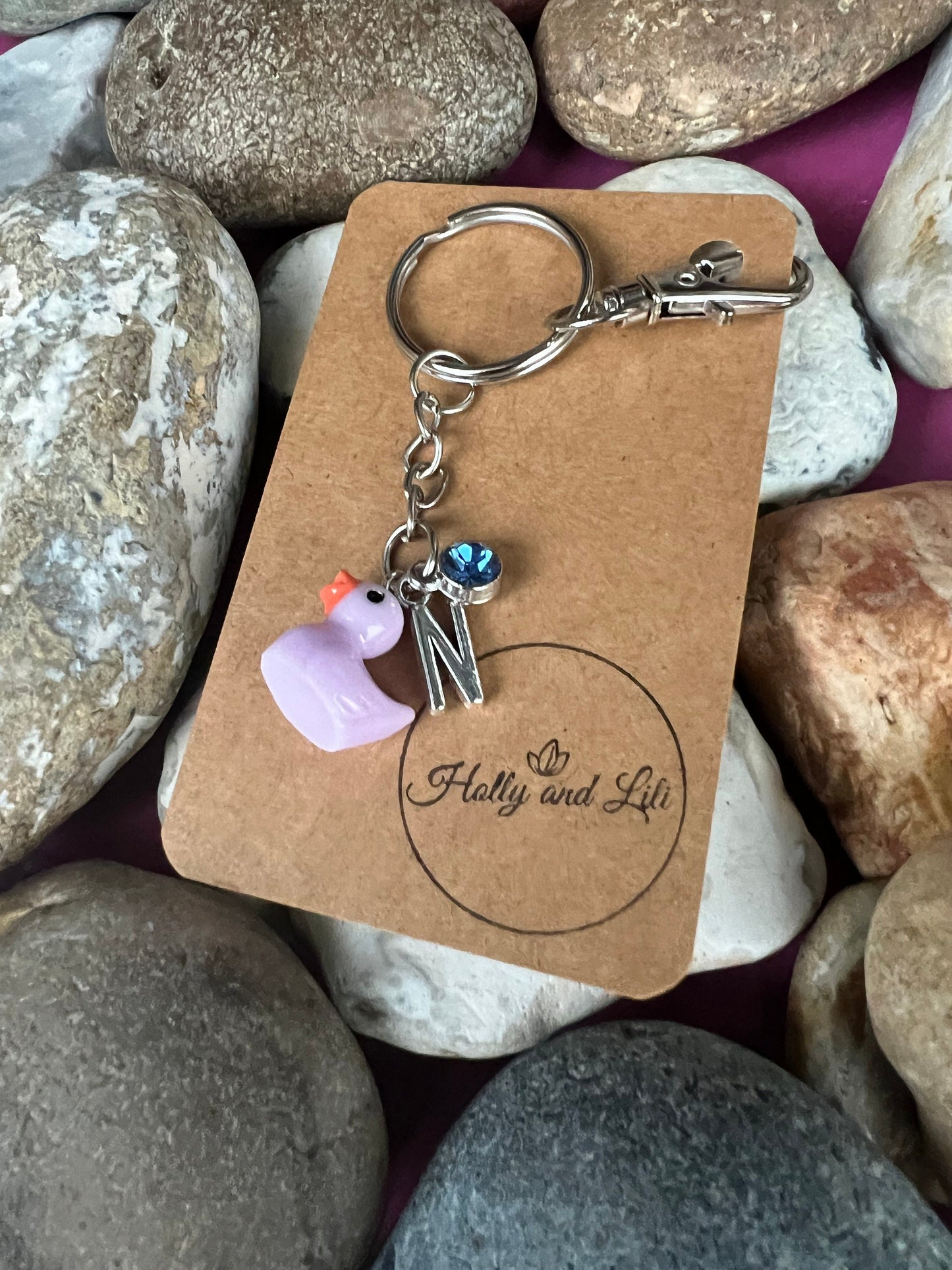 Duck Purple Personalised Keychain, Quack Keyring, Alphabetical Initial, Birthstone Charms, Bird Zipper Chains For Her, Novelty Duck, BFF