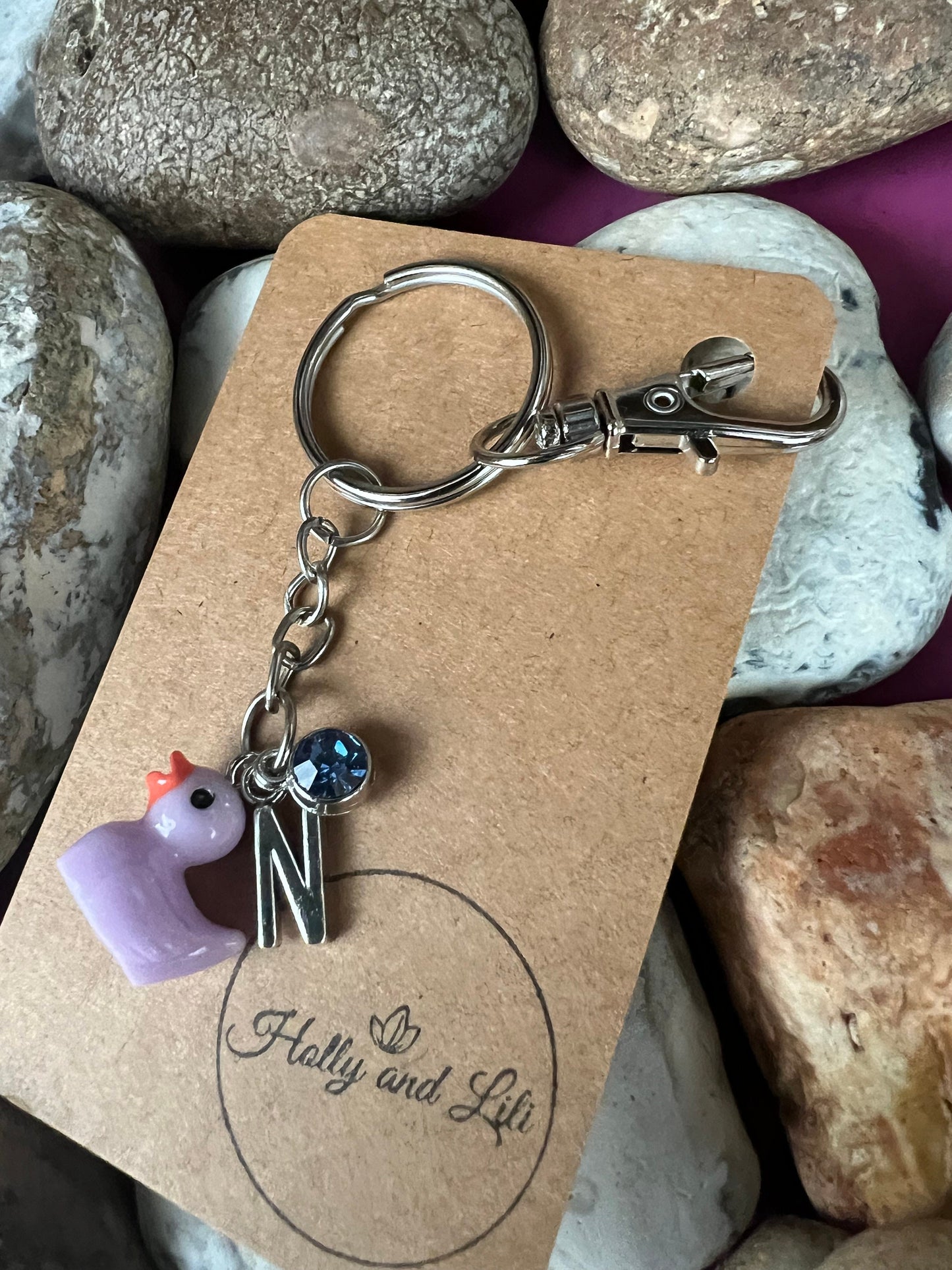 Duck Purple Personalised Keychain, Quack Keyring, Alphabetical Initial, Birthstone Charms, Bird Zipper Chains For Her, Novelty Duck, BFF