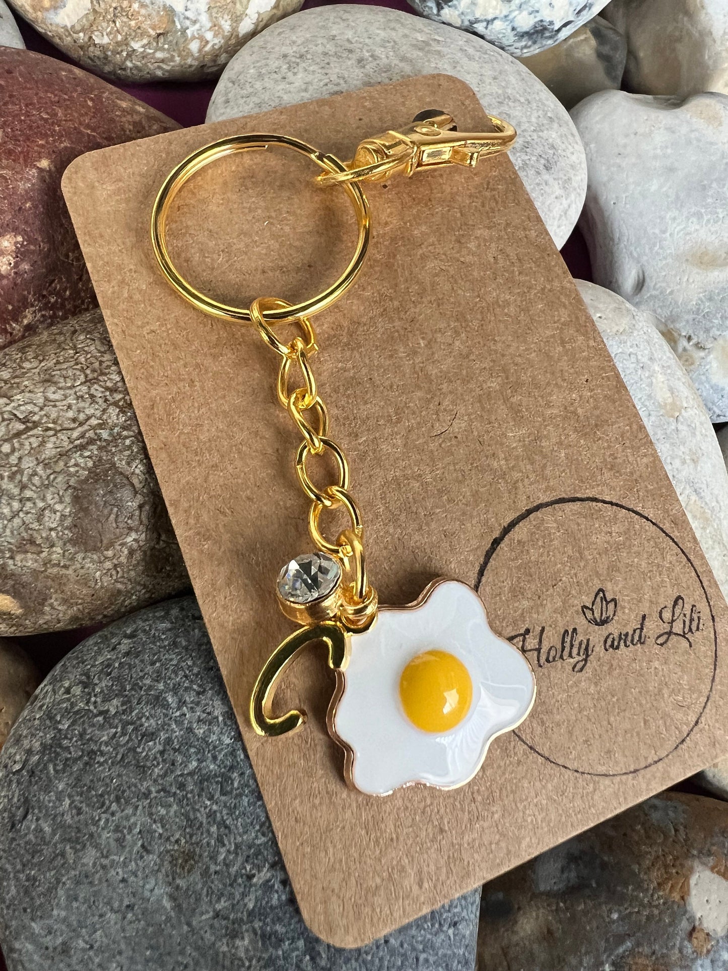 Egg Style Personalised Keychain, Eggs Keyring, Alphabet Initials, Birthstone Charm, Egg Gifts, Fruit Zipper Chain