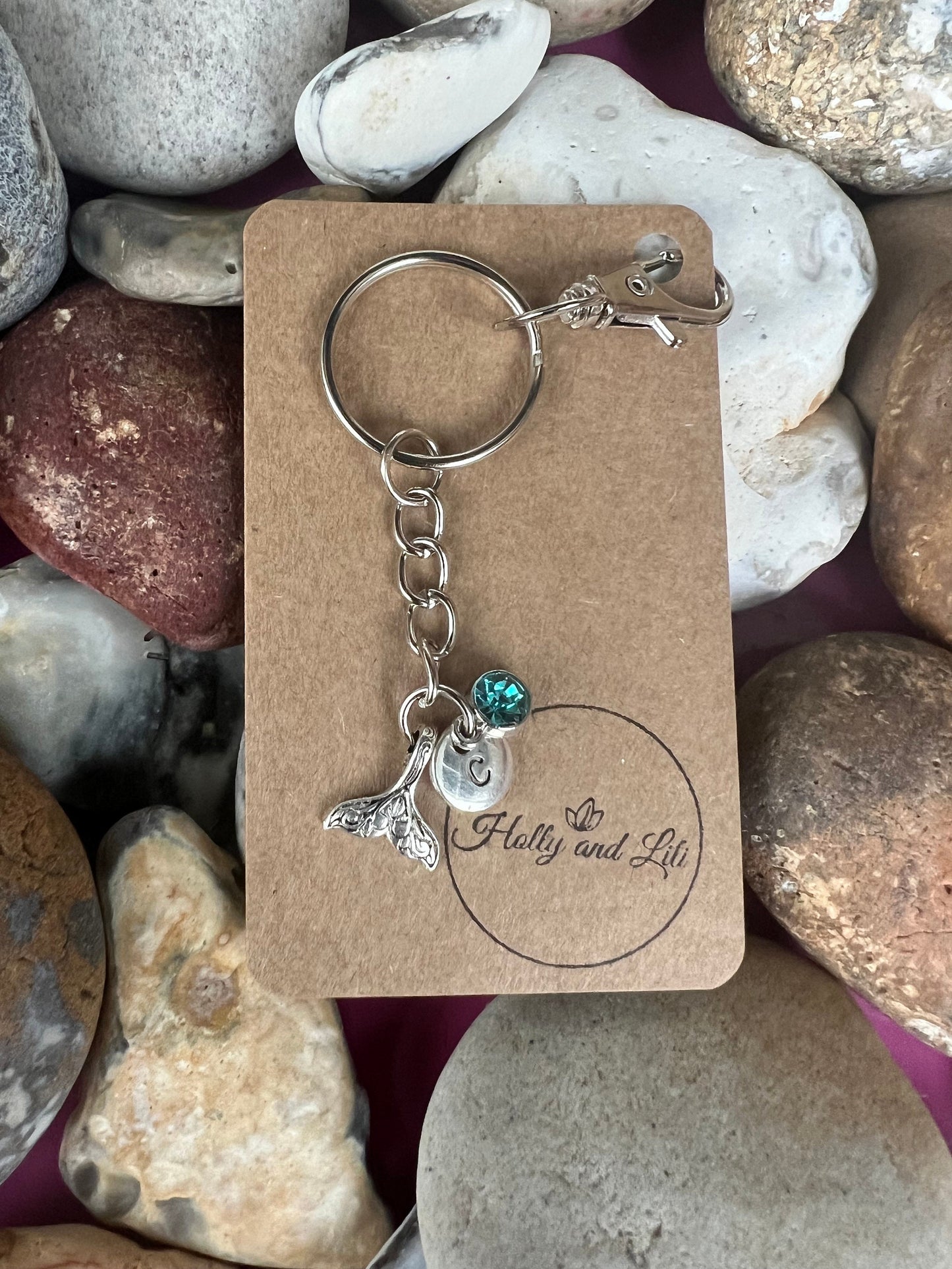 Mermaid Tail Personalised keychain, Fantasy Keyring, Alphabetical Initial, Birthstone Charms, Mermaids Zipper chain, Initials Keychain, Gift