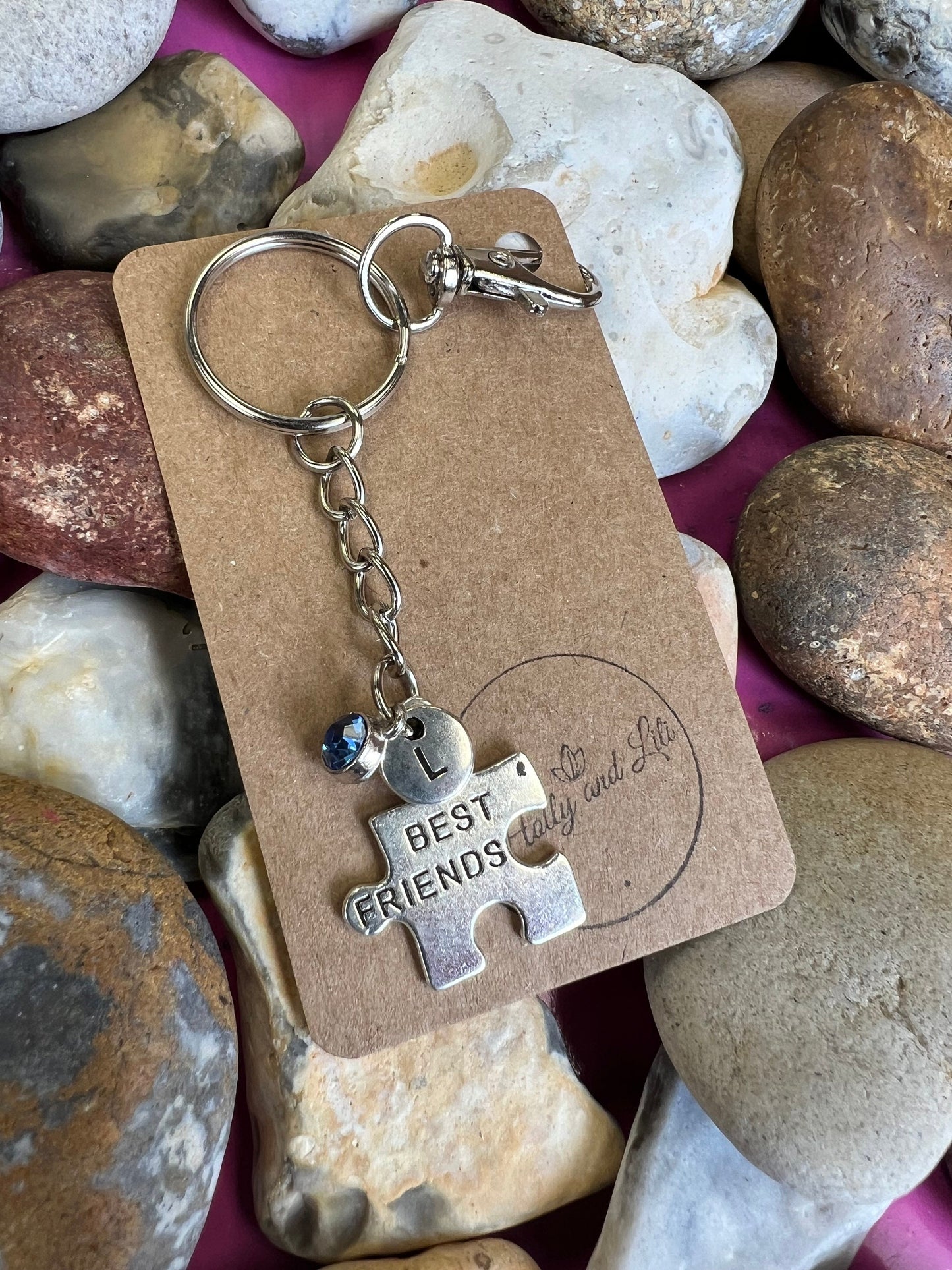 Best Friends Jigsaw Personalised keychain, BFF Keyring, Alphabetical Initial, Birthstone Charms, Best friend Jig Saw Zipper chain Gifts