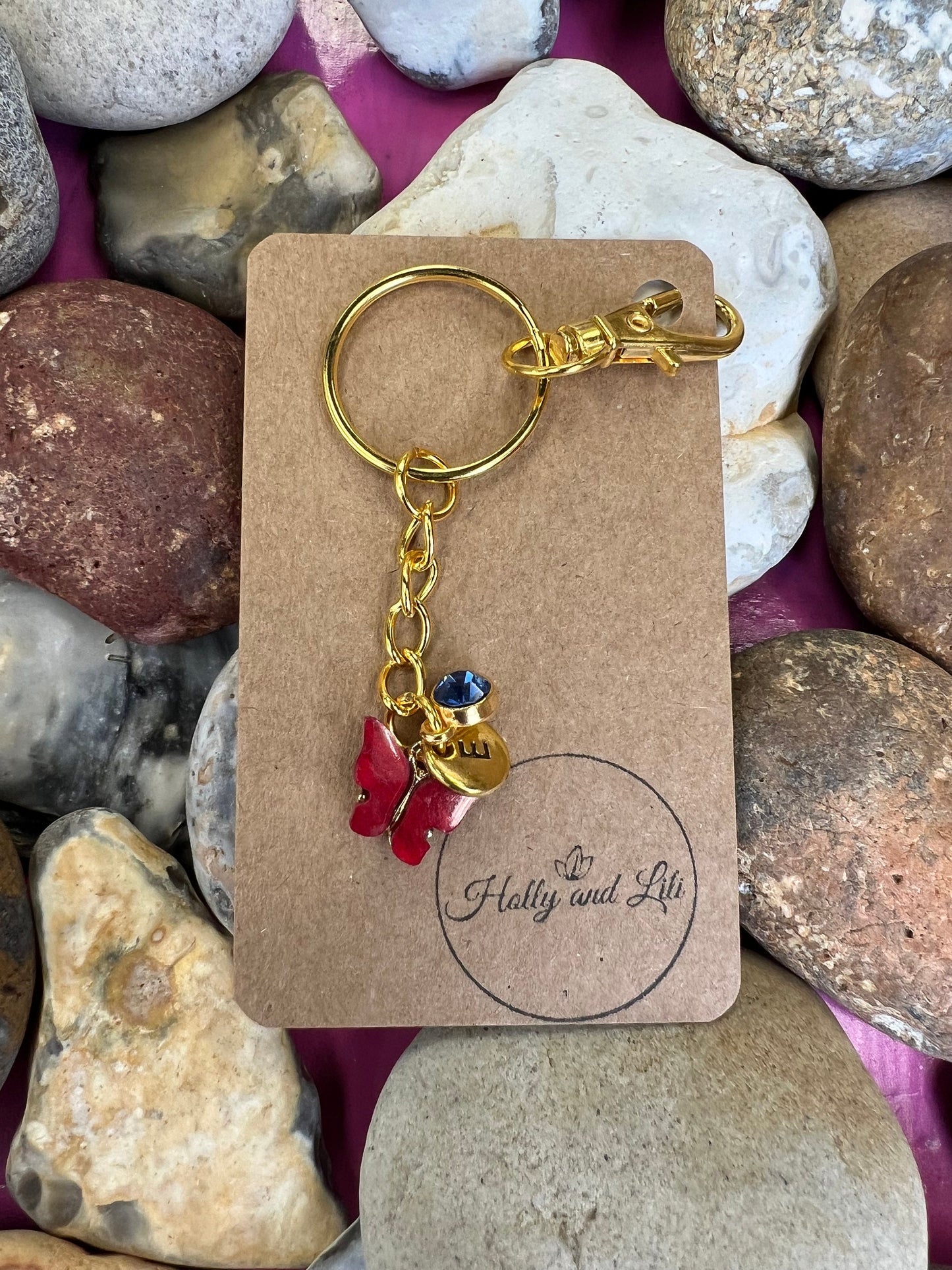 Butterfly Red Personalised Keychain, Quack Keyring, Alphabetical Initial, Birthstone Charms, Insect Zipper Chains, Novelty, BFF