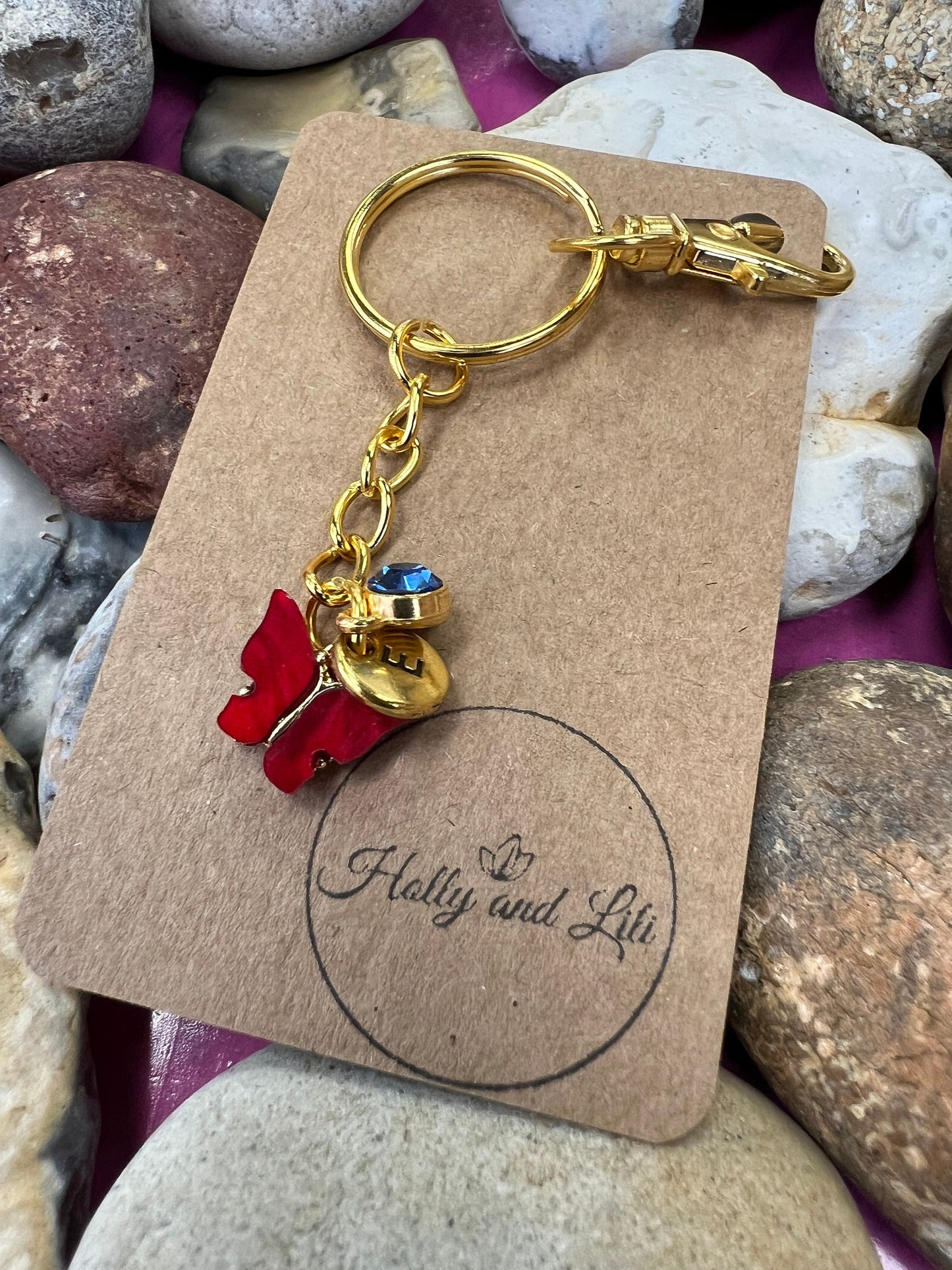 Butterfly Red Personalised Keychain, Quack Keyring, Alphabetical Initial, Birthstone Charms, Insect Zipper Chains, Novelty, BFF