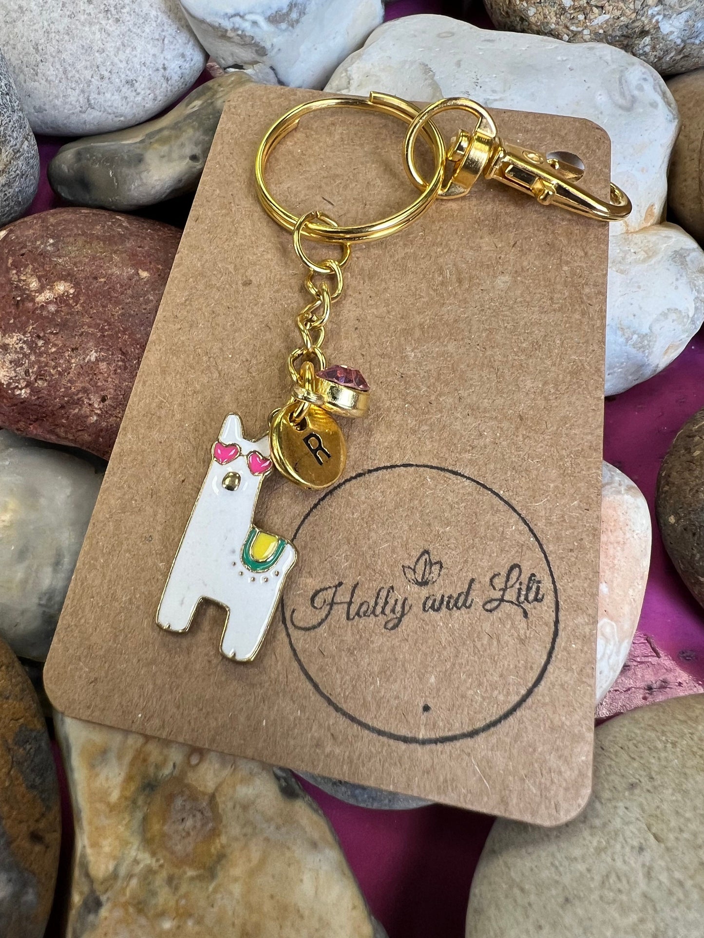 Llama White Style Personalised Keychain, Keyring Alphabet Initials, Llamas, Llama Keyring, Birthstone Charm, Animal Zipper