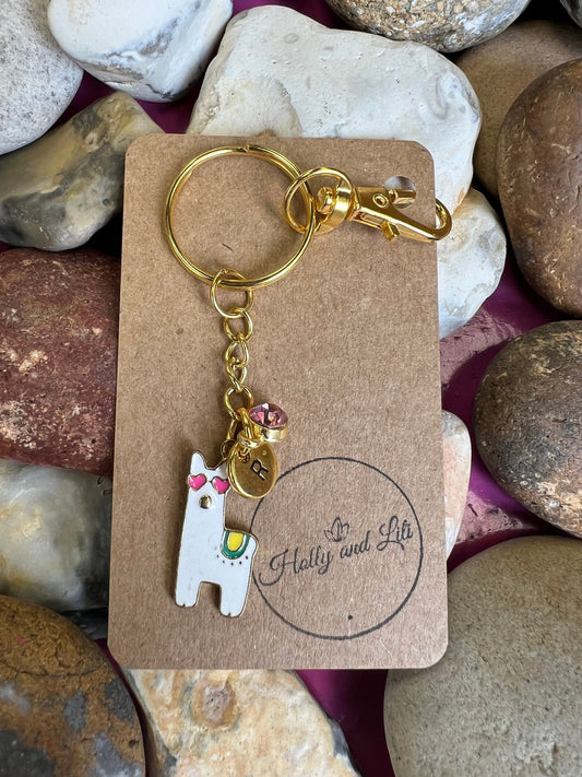 Llama White Style Personalised Keychain, Keyring Alphabet Initials, Llamas, Llama Keyring, Birthstone Charm, Animal Zipper