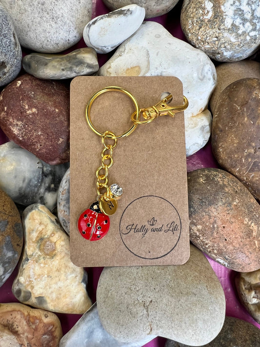 Ladybird Red Personalised Keychain, Ladybug Keyring, Alphabetical Initial, Birthstone Charms, Insect Zipper Chains, Novelty, BFF