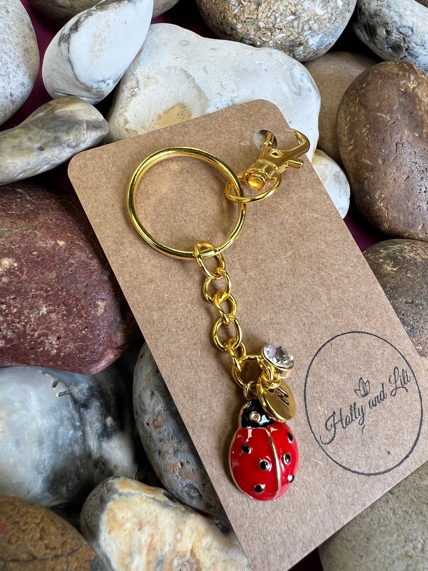 Ladybird Red Personalised Keychain, Ladybug Keyring, Alphabetical Initial, Birthstone Charms, Insect Zipper Chains, Novelty, BFF