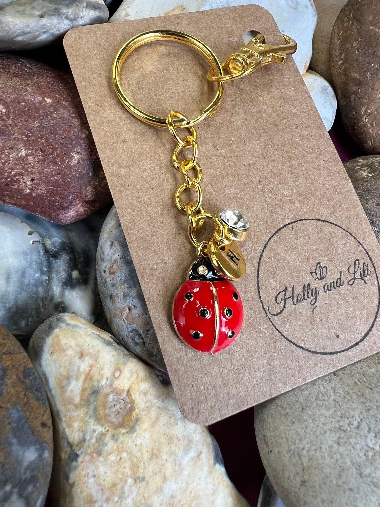 Ladybird Red Personalised Keychain, Ladybug Keyring, Alphabetical Initial, Birthstone Charms, Insect Zipper Chains, Novelty, BFF