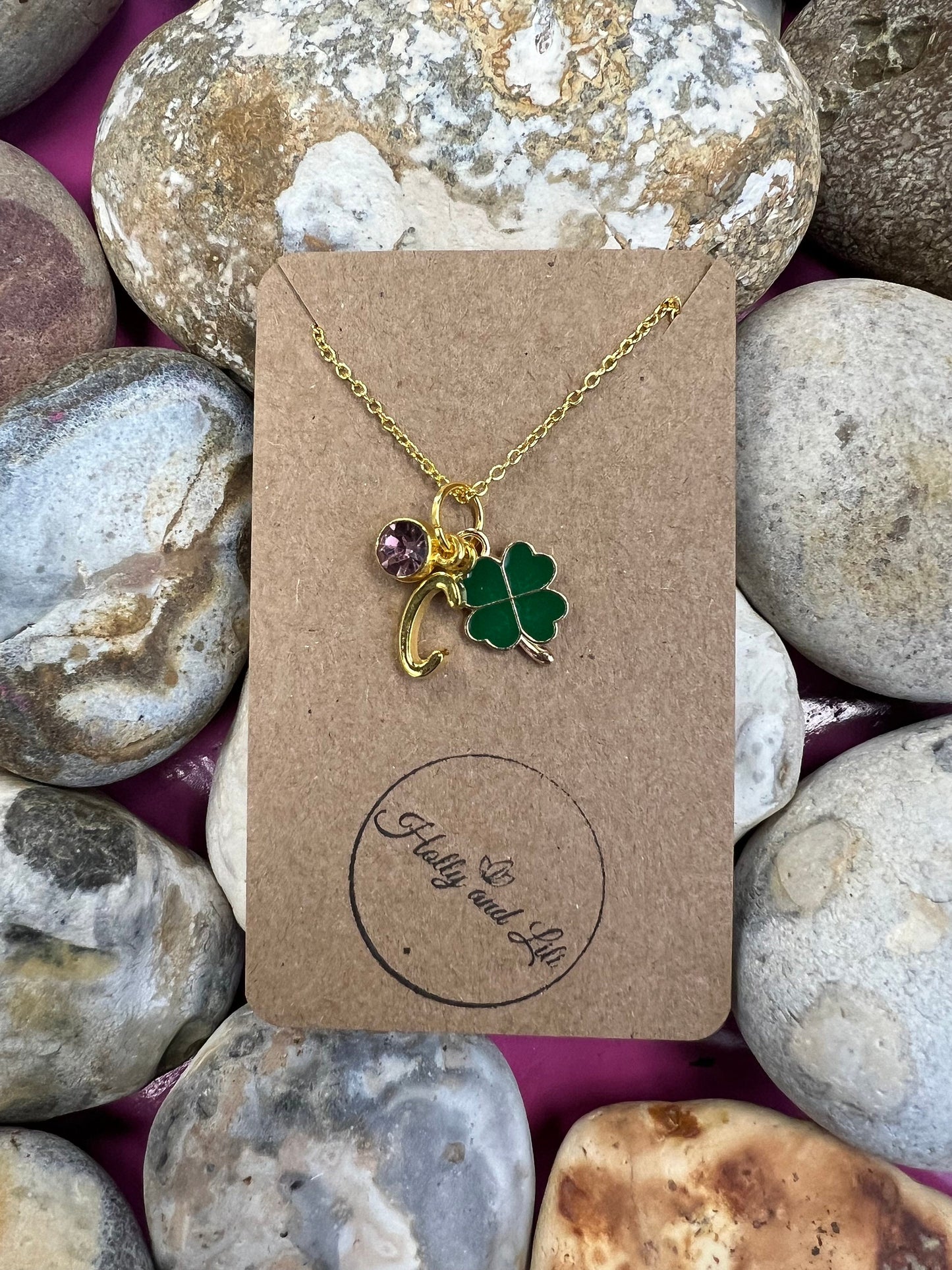 Four Leaf Clover Necklace, Personalised Necklace, Alphabet Initials, Birthstone Charms, Clover Necklace , Gift For Daughter, Luck Chain