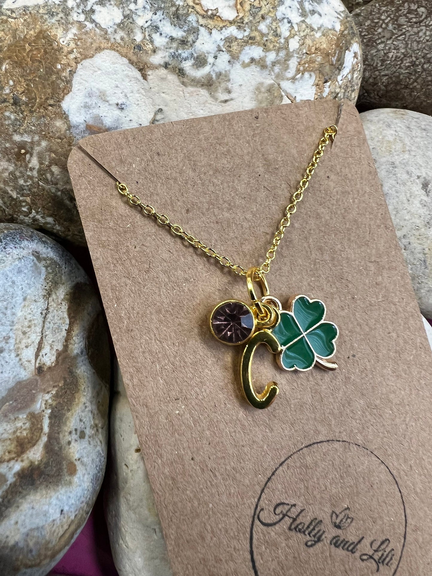 Four Leaf Clover Necklace, Personalised Necklace, Alphabet Initials, Birthstone Charms, Clover Necklace , Gift For Daughter, Luck Chain