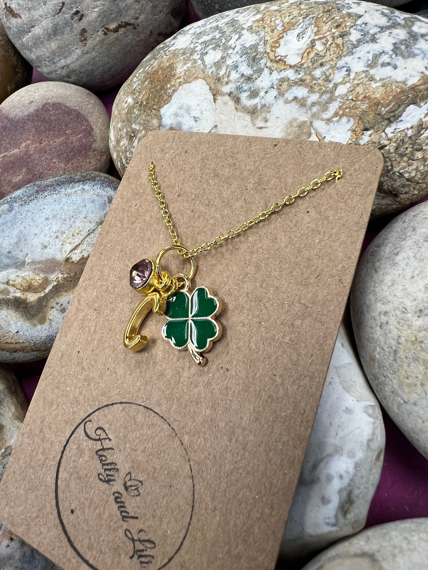 Four Leaf Clover Necklace, Personalised Necklace, Alphabet Initials, Birthstone Charms, Clover Necklace , Gift For Daughter, Luck Chain