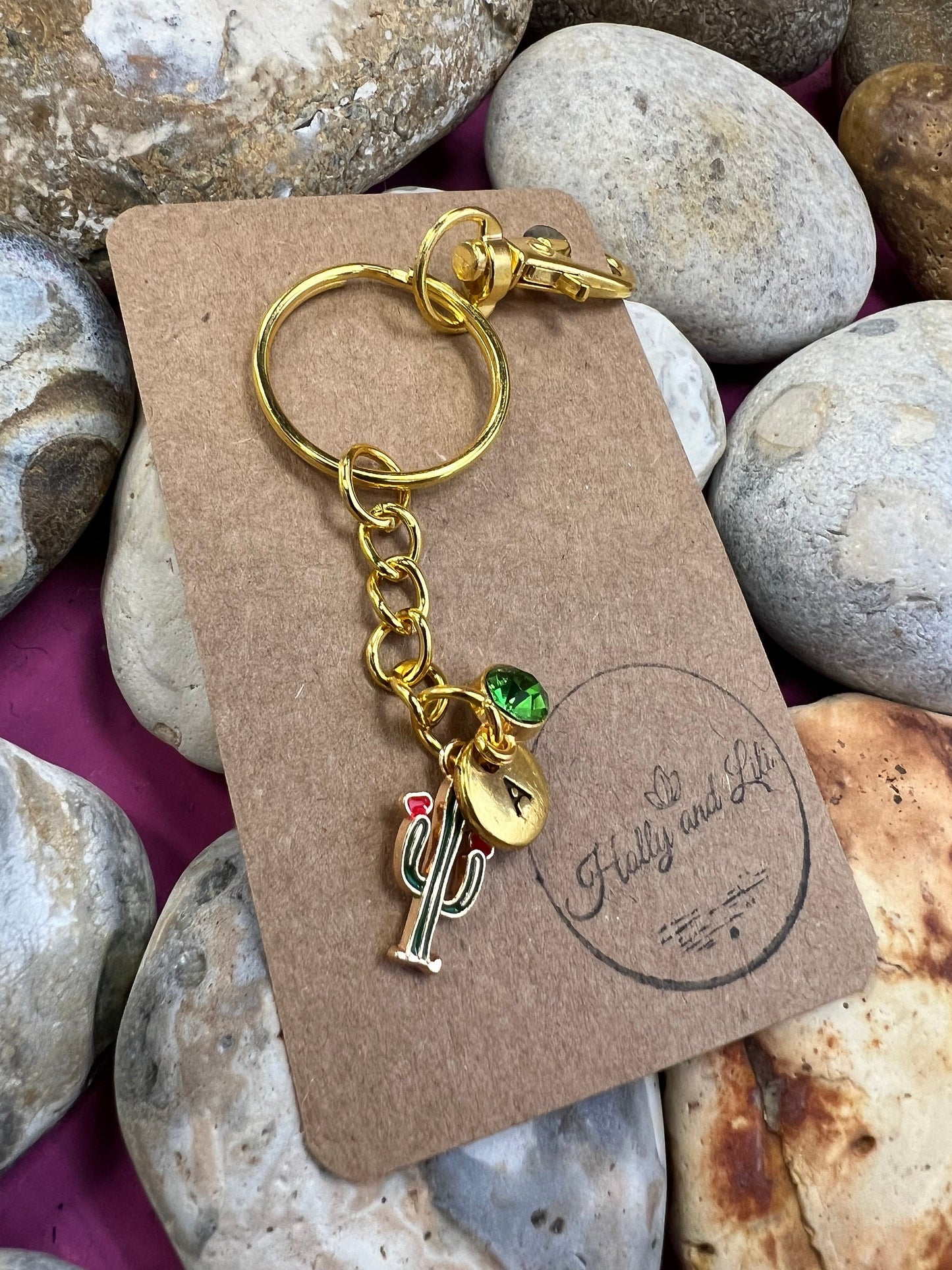 Cactus Style Personalised Keychain, Cactus Keyring, Cactus Alphabet Initials, Birthstone Charm, Cactus Gifts, Plant Zipper Chain