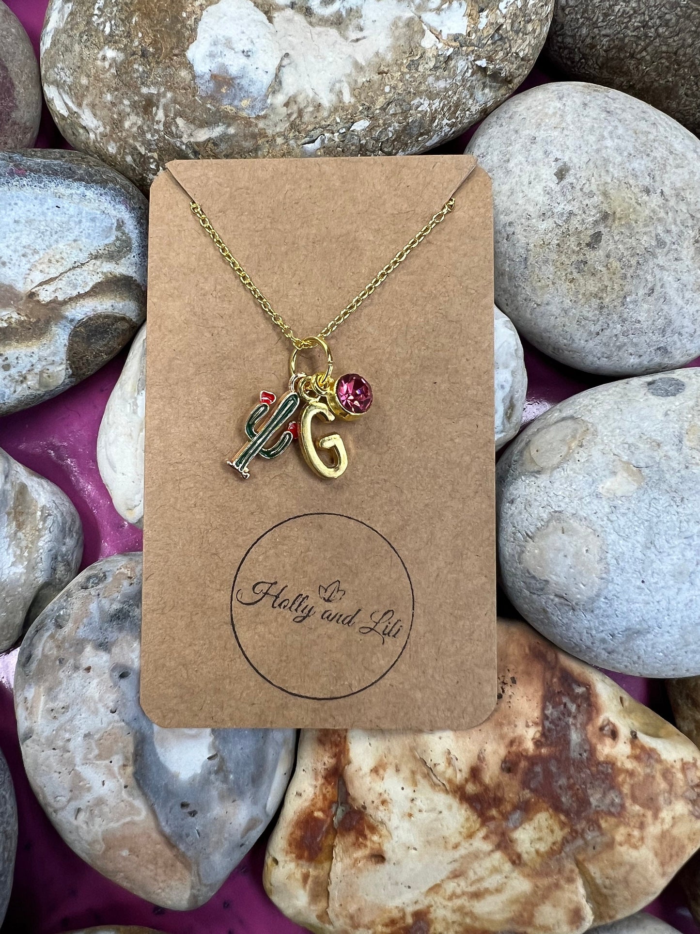 Cactus Novelty Pendant Necklace, Personalised Cactus Chain, Plants, Cactus, Alphabet & Birthstone Necklaces, First Necklace, Bff