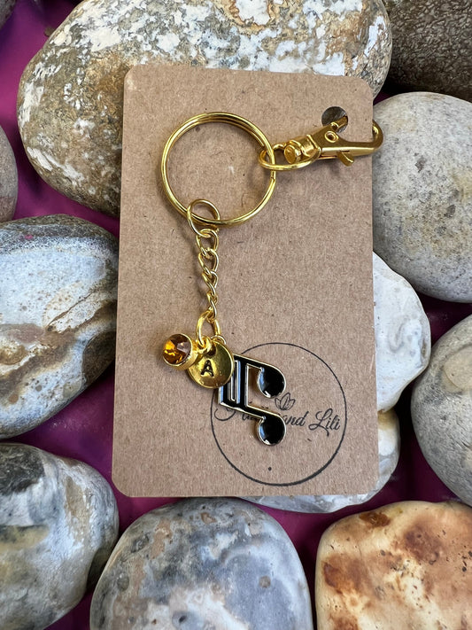 Treble Clef Style Personalised Keychain, Music Keyring, Music Note Alphabet Initials, Birthstone Charm, Musician Gifts, Fruit Zipper Chain