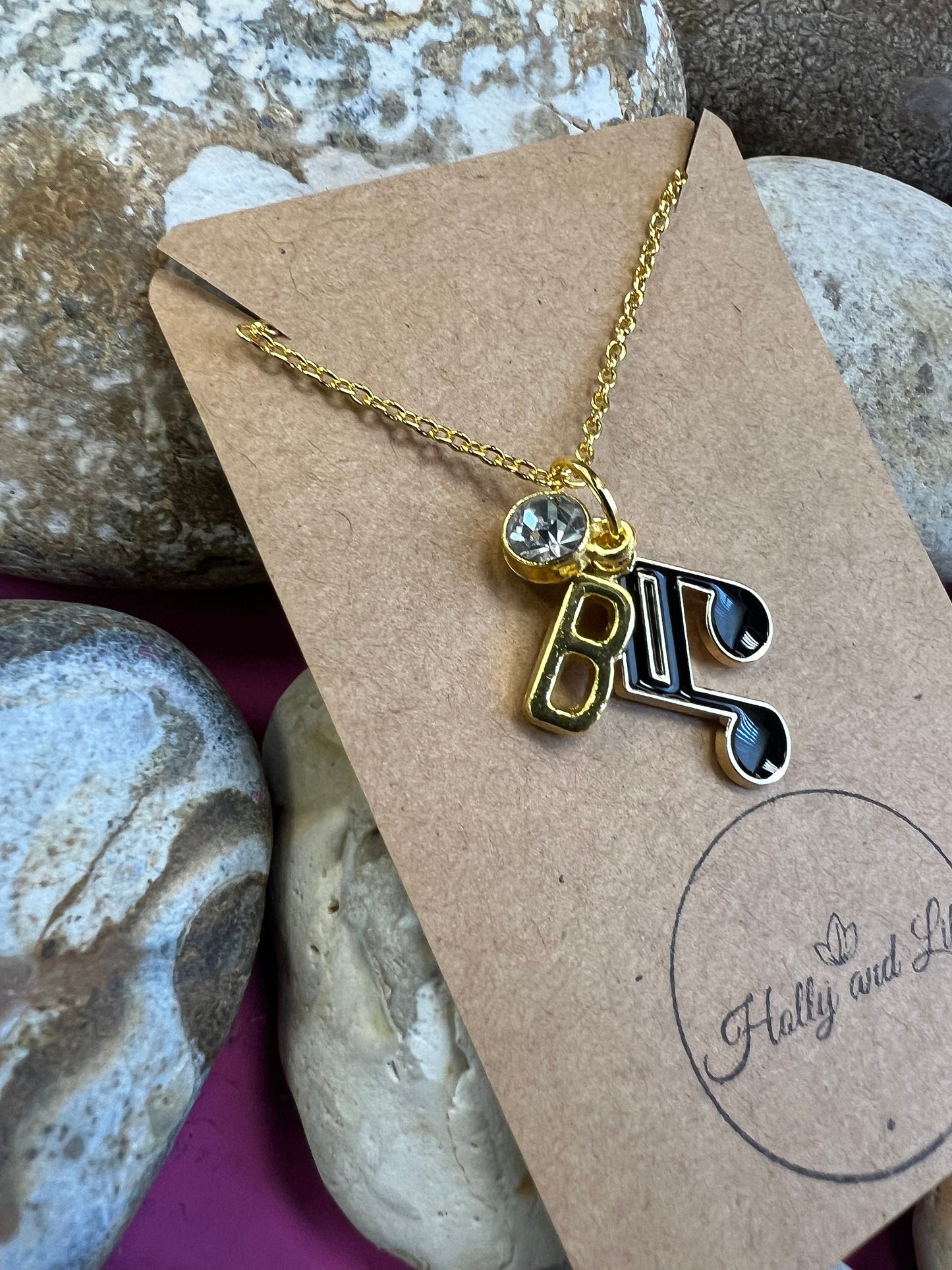 Treble Clef Necklace, Music Note Personalised Pendant Charm Necklace, Alphabet Initial, Birthstone Charm, First Necklace, Clef Gifts