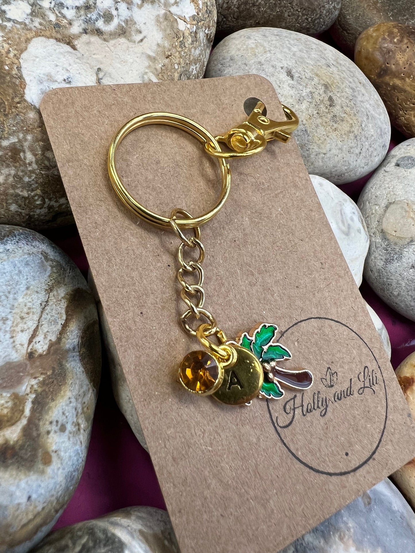 Coconut Tree Style Personalised Keychain, Coconut Keyring, Alphabet Initials, Birthstone Charm, Coconuts Gifts, Plant Zipper Chain