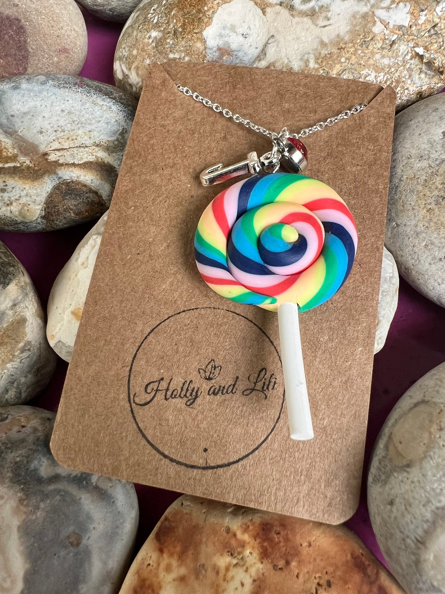 Lollipop Necklace, Personalised Pendant Charm Necklace, Alphabet Initials, Birthstone Charm, First Necklace, Sweety, Lollies, Cute Gift