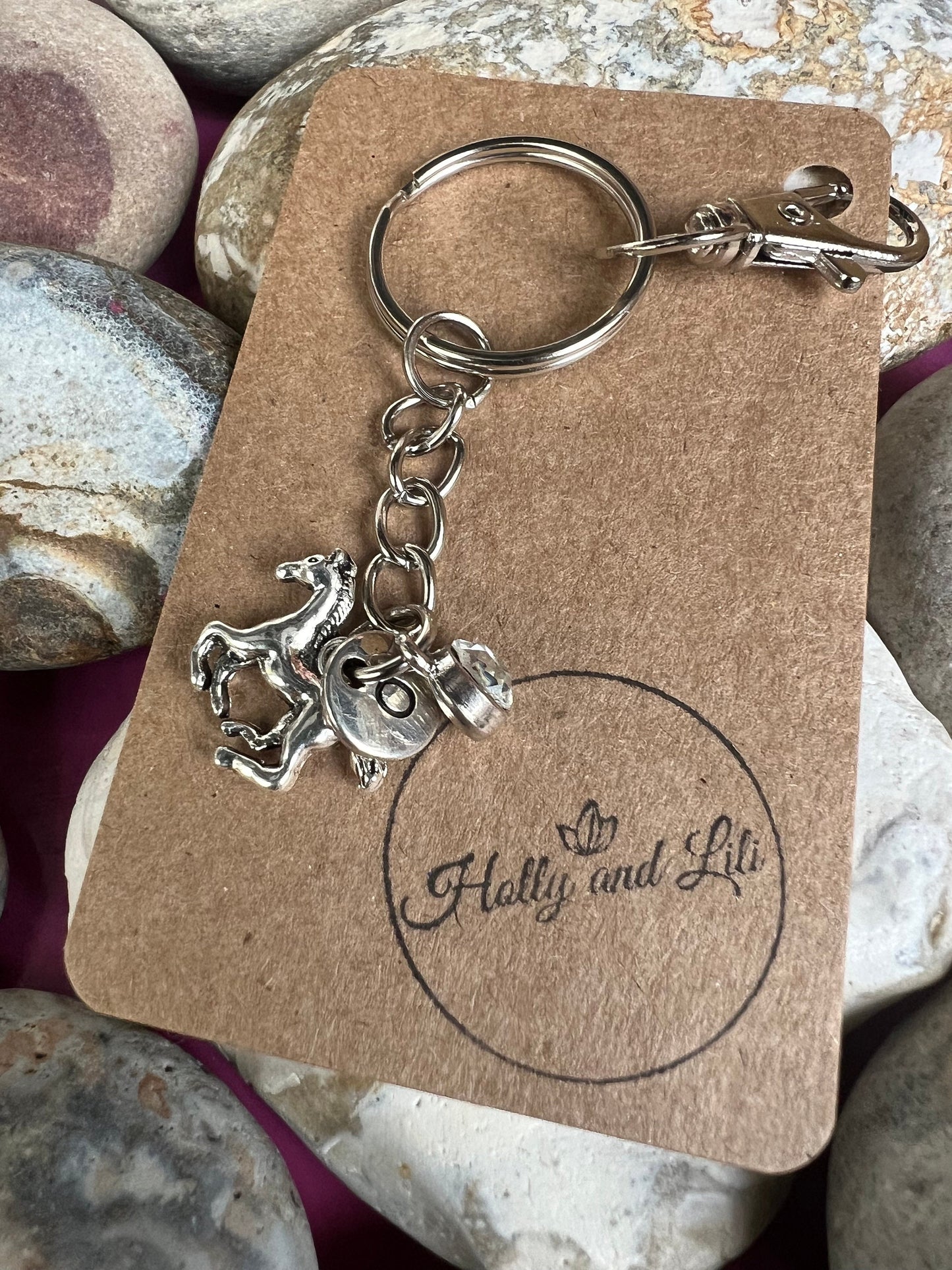 Horse Personalised, keychain Foal, Animal Keyring, Alphabetical Initial, Birthstone Charms, Zipper Chain, Initials Key-Ring, Personalise