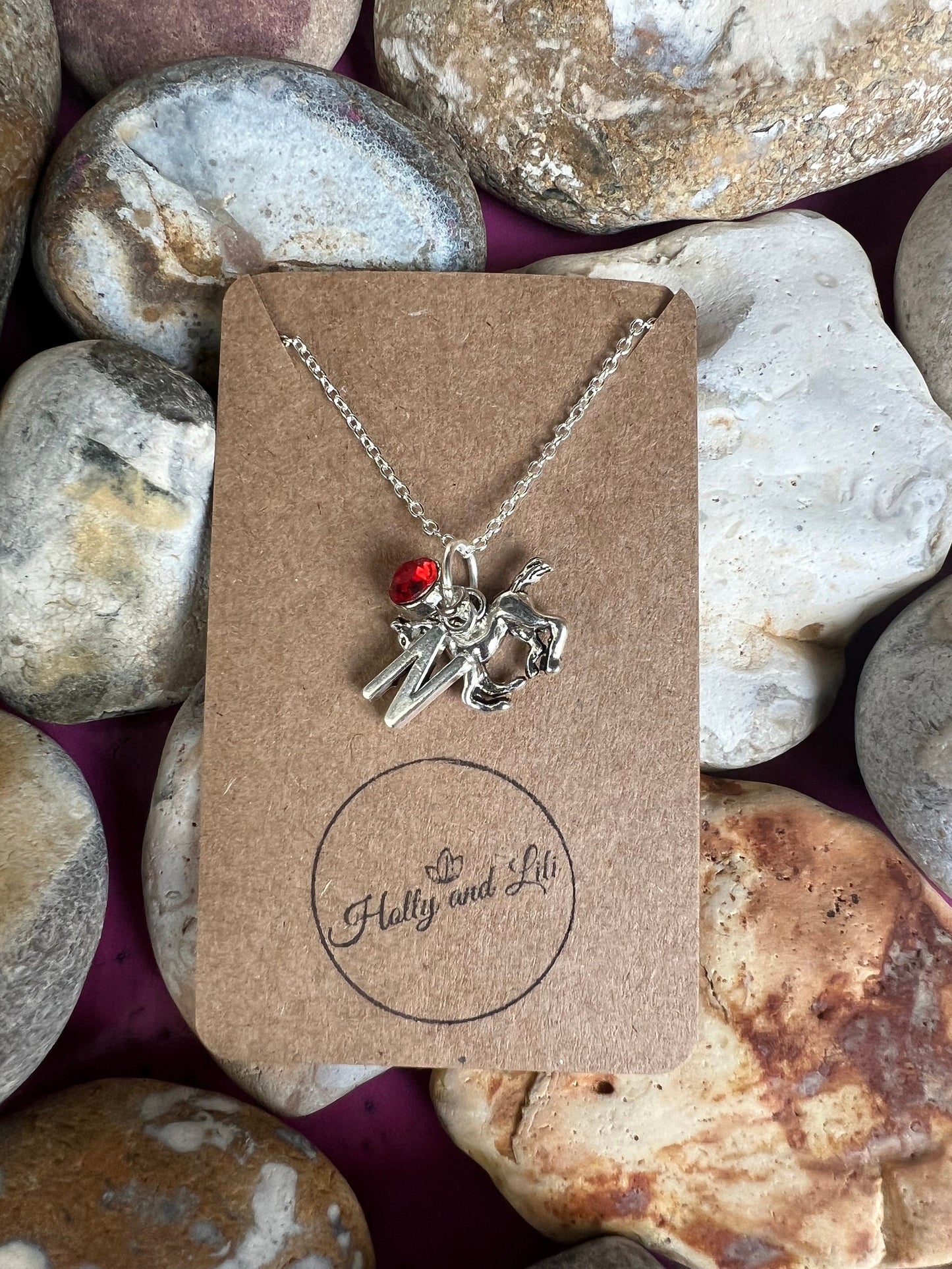 Horse Personalised Pendant Lamb Charm Necklace, Alphabet Initials, Birthstone Charm, Lambs, Ram, Woolly, First Necklace, Animal Chain, Cute