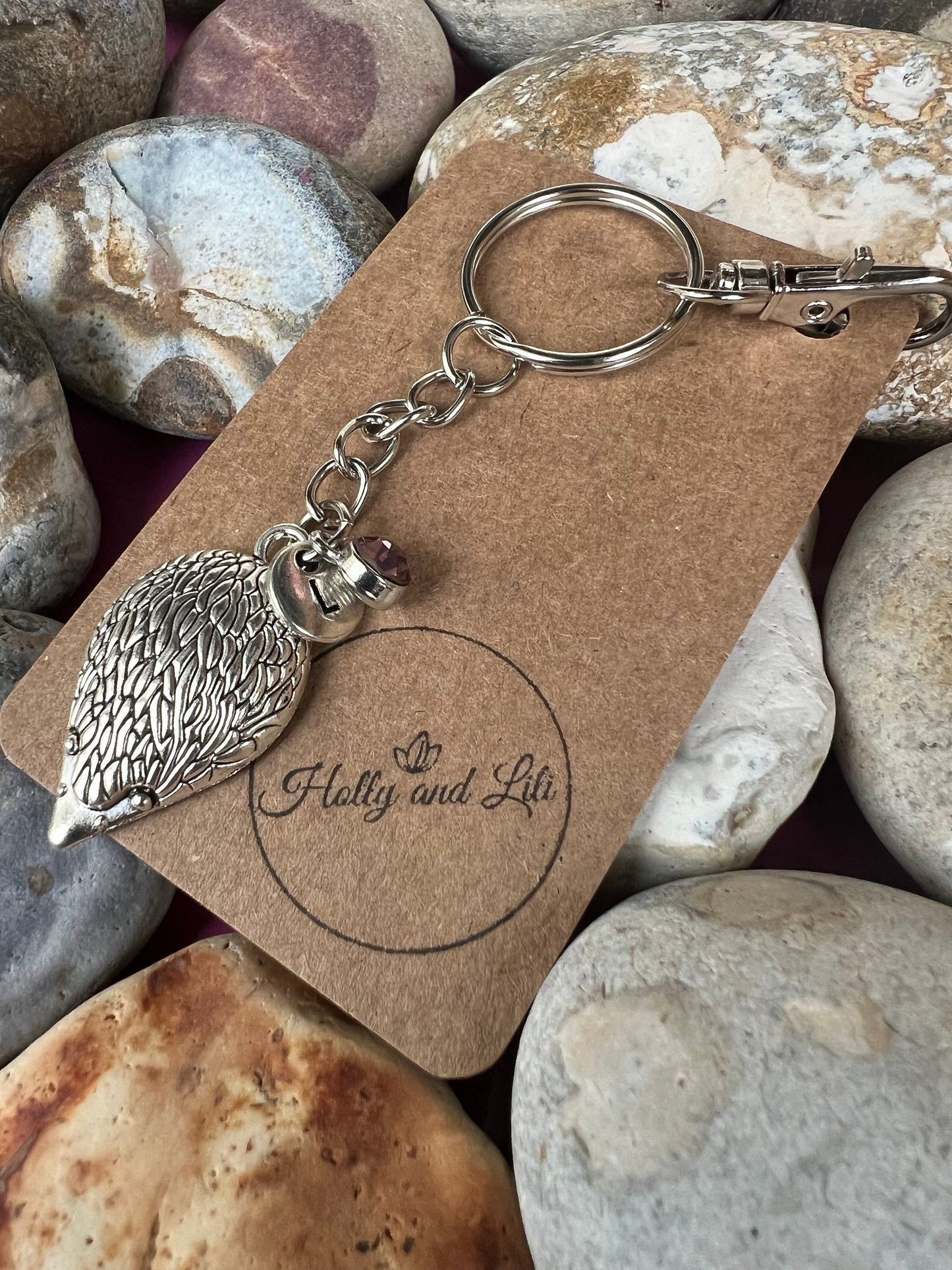 Hedgehog Personalised, keychain, Animal Keyring, Alphabetical Initial, Birthstone Charms, Zipper Chain, Initials Key-Ring, Personalise