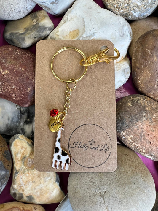 Giraffe white & Black Style Personalised Keychain, Keyring Alphabet Initials, Giraffes, Giraffe Keyring, Birthstone Charm, Animal Zipper