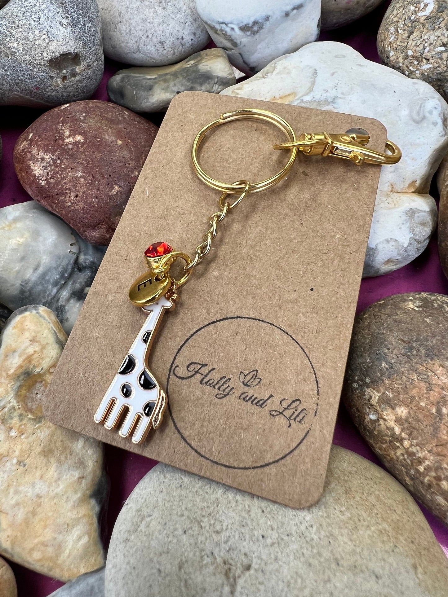 Giraffe white & Black Style Personalised Keychain, Keyring Alphabet Initials, Giraffes, Giraffe Keyring, Birthstone Charm, Animal Zipper