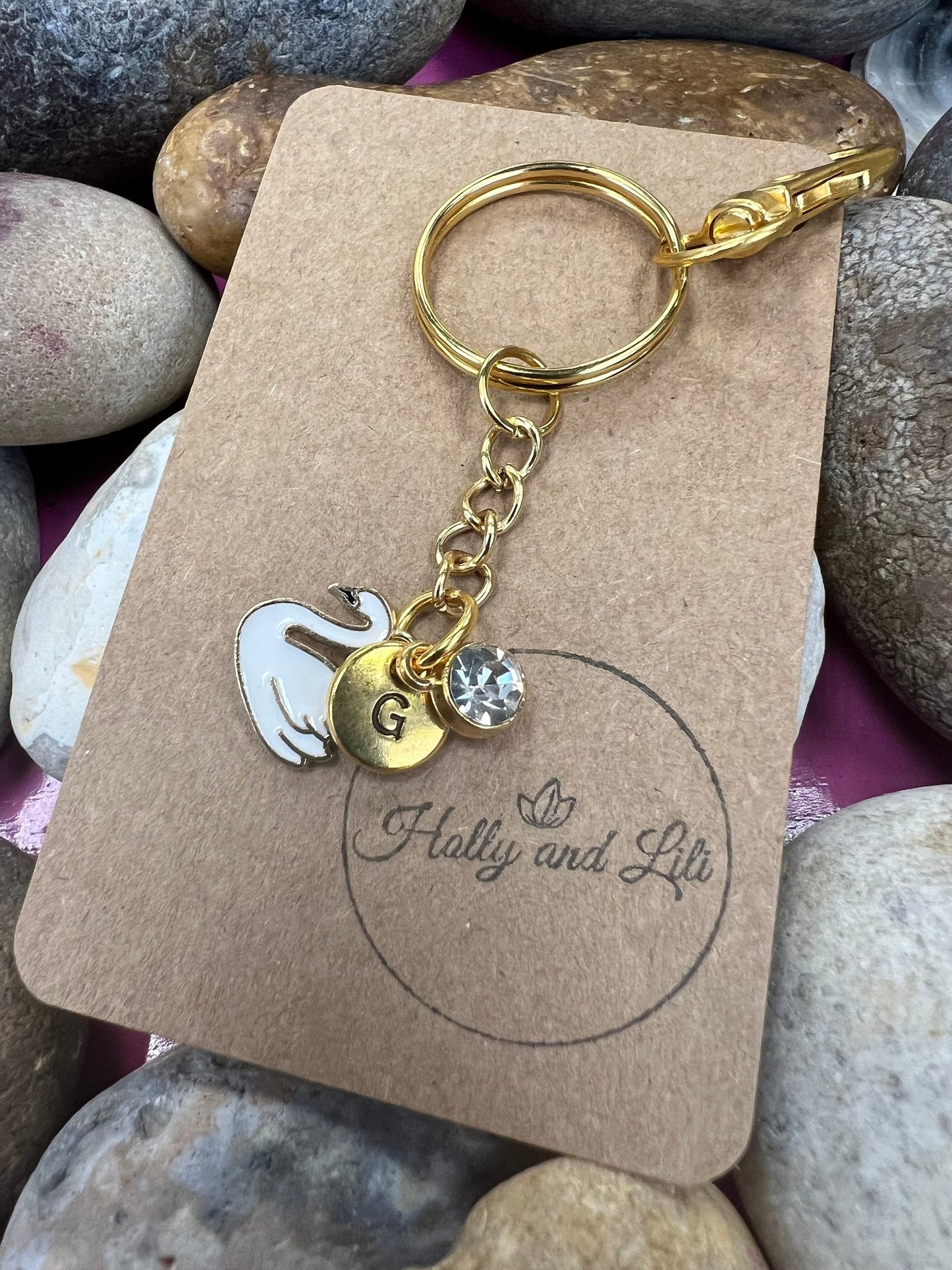 Swan Personalised Keychain, Swans Keyring, Alphabetical Initial, Birthstone Charms, Drake Zipper Chains For Her, Novelty, , BFF