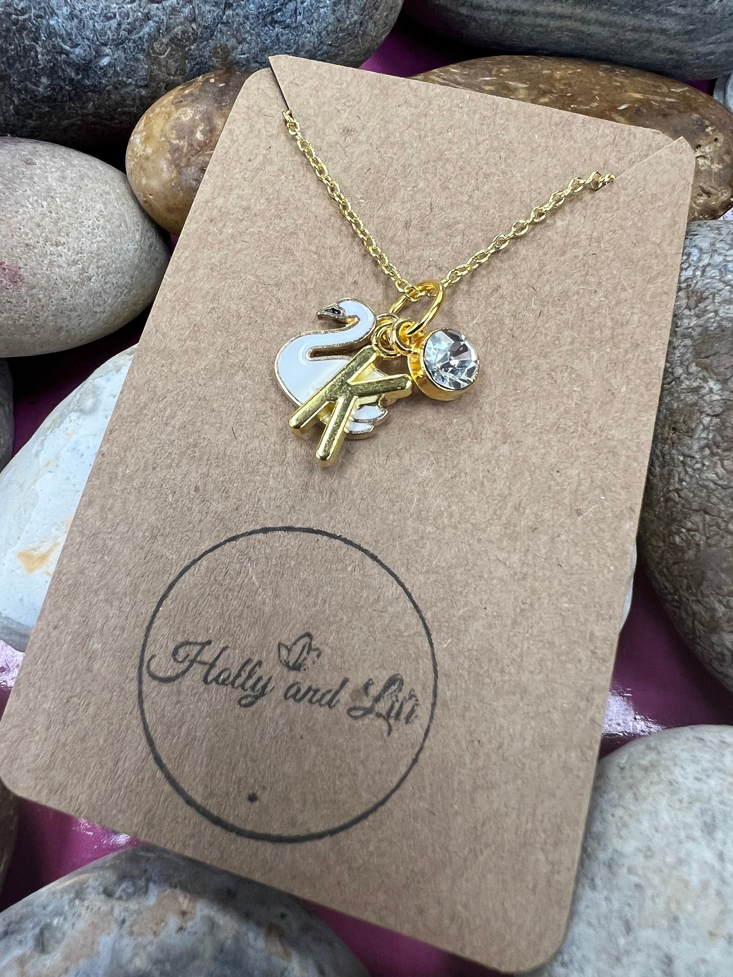 Swan Personalised Pendant Animal Charm Gold Necklace, Alphabet Initials,  Birthstone Charm, Swans Gift, Drake Necklace & Gift