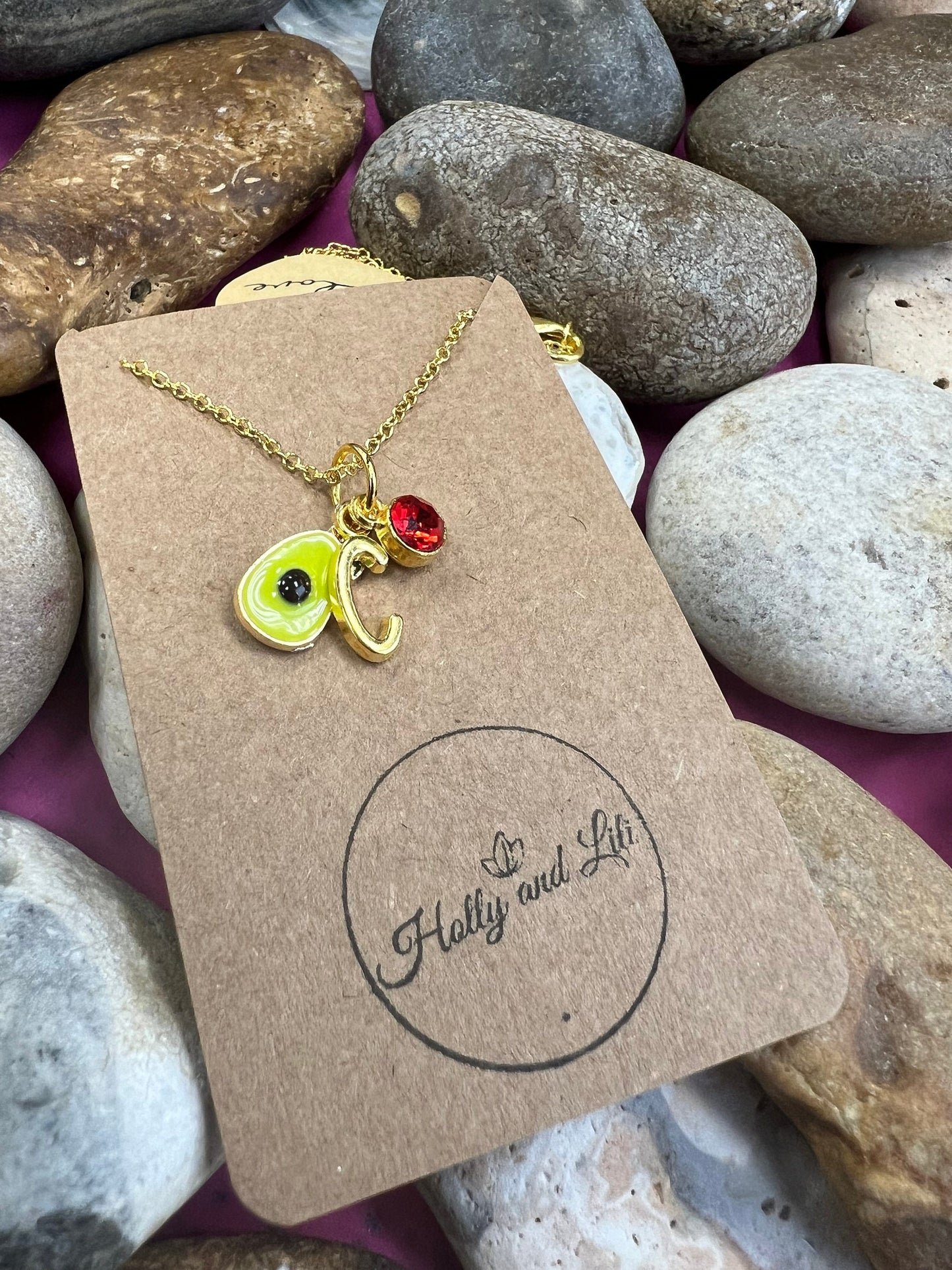 Avocado Slice, Personalised Pendant Charm Necklace, Alphabet Initials, Birthstone Charms, First Necklace, Unique Gift For Daughter