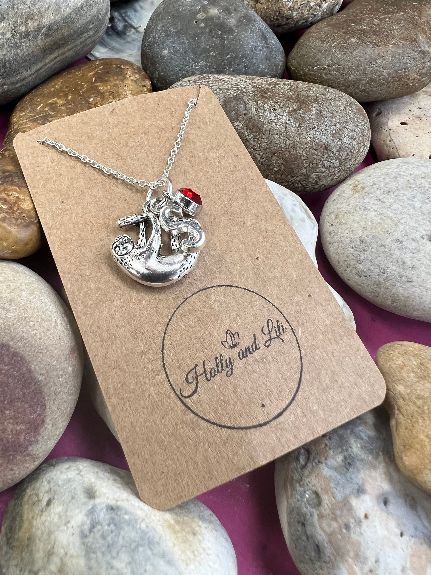 Sloth Personalised Pendant Sloth Charm Necklace, Alphabet Initials, Birthstone Charm, Sloth, First Necklace, Animal, Cute Sloths