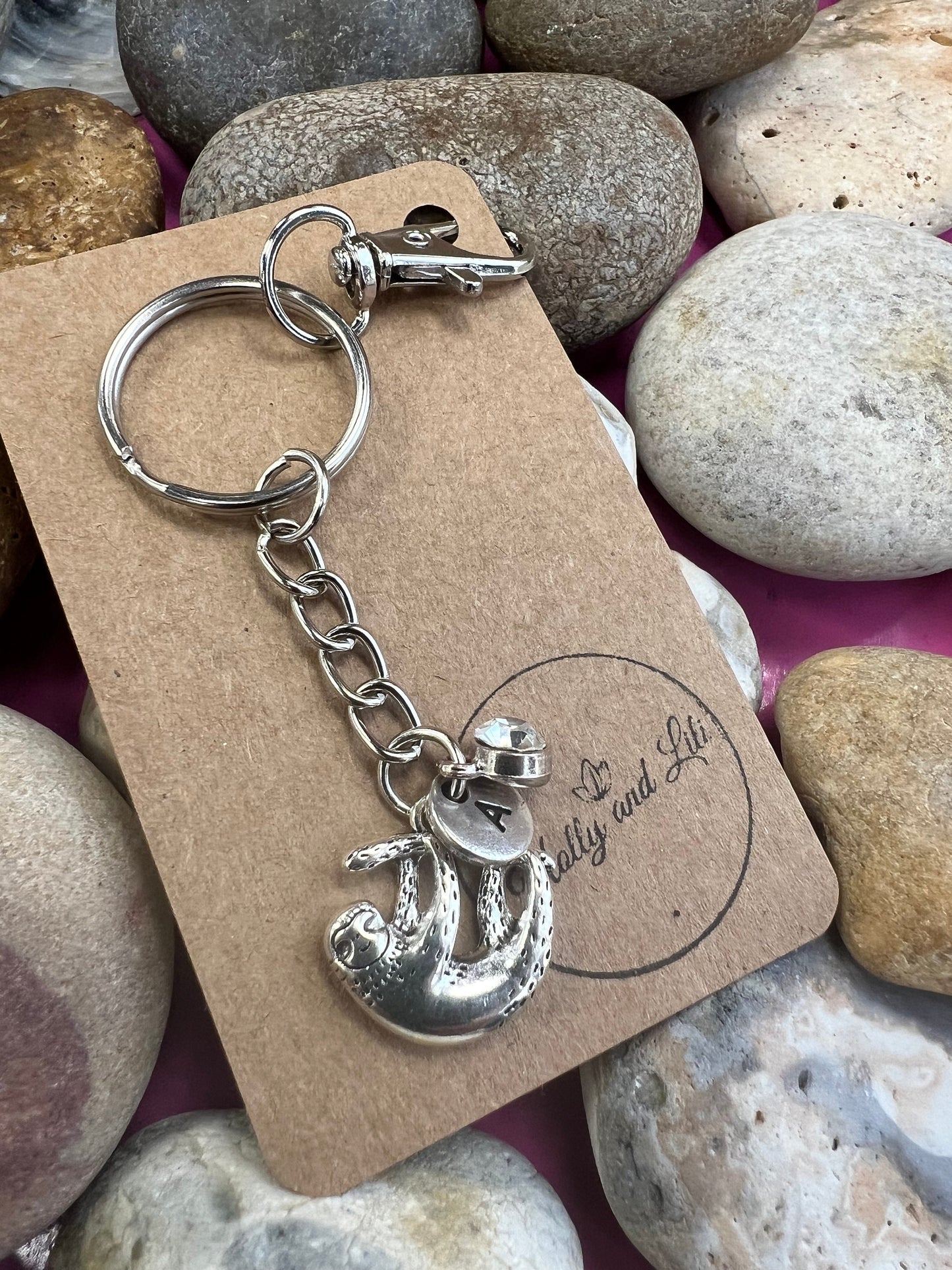 Sloth Personalised, Sloths keychain, Animal Keyring, Alphabetical Initial, Birthstone Charms, Sloth Zipper, Sloth Key-Ring, Personalise