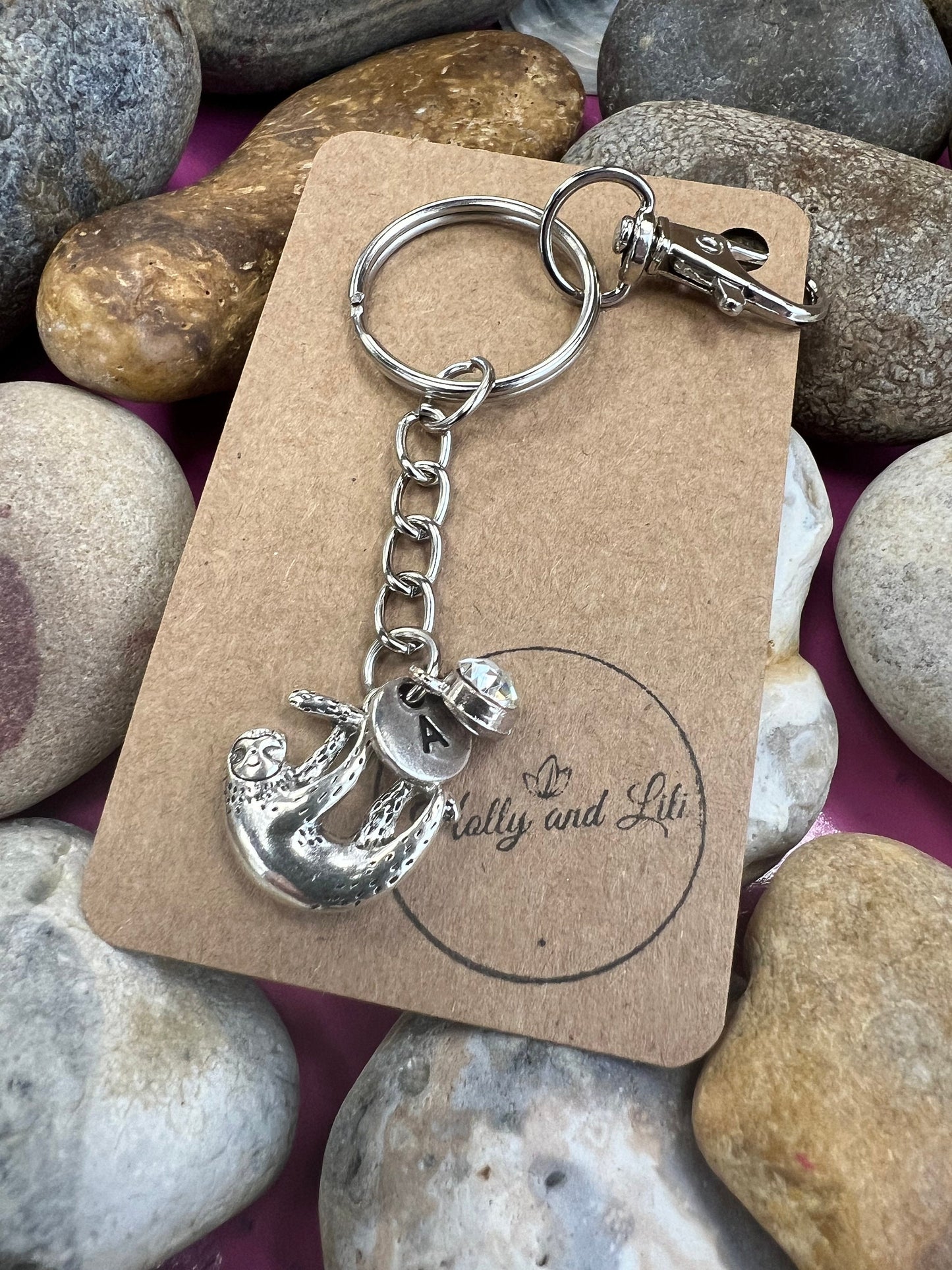 Sloth Personalised, Sloths keychain, Animal Keyring, Alphabetical Initial, Birthstone Charms, Sloth Zipper, Sloth Key-Ring, Personalise