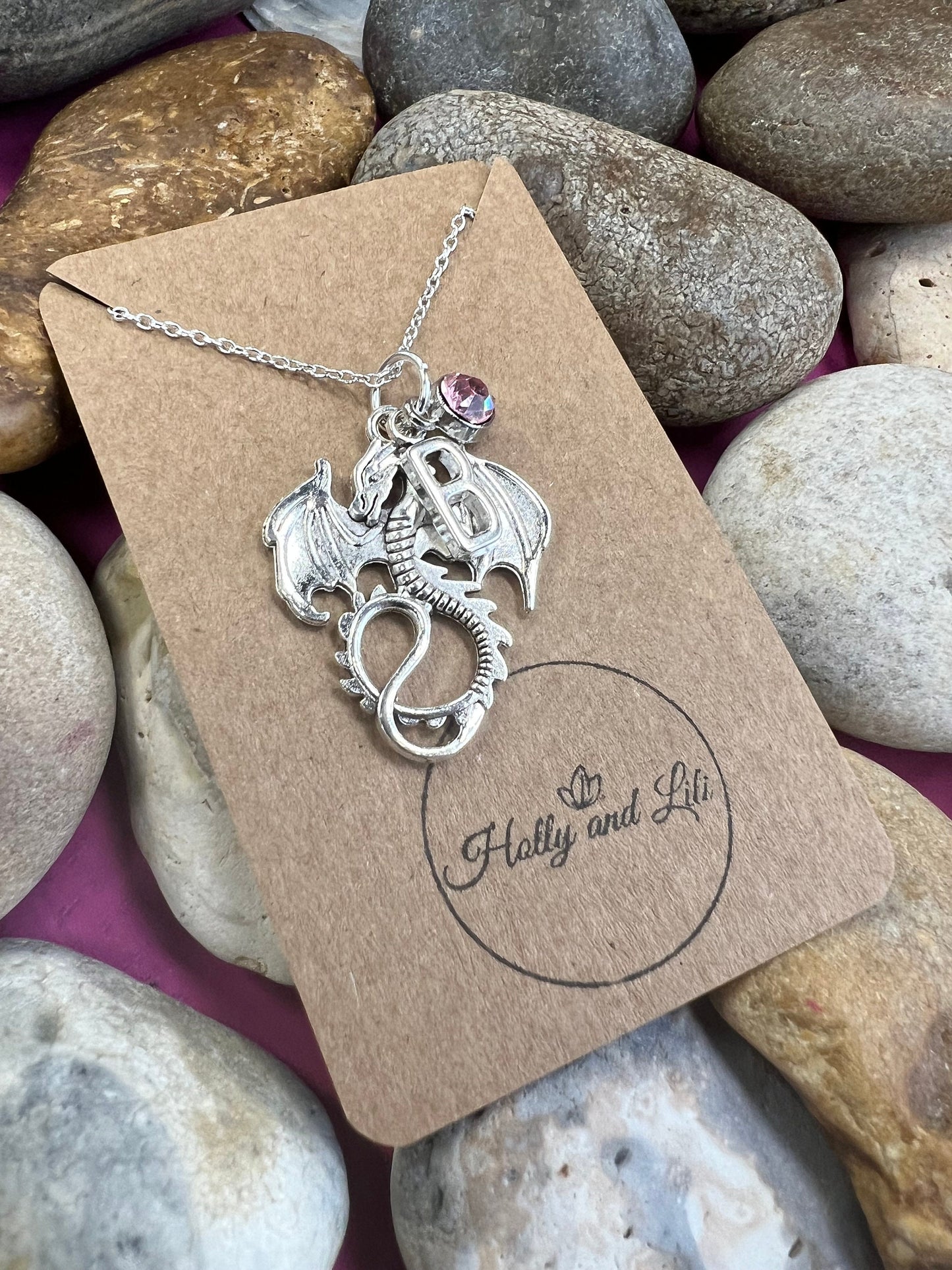 Dragon Personalised Pendant Dragons Charm Necklace, Alphabet Initials, Birthstone Charm, Dragon, First Necklace, Animal, Dragon Personalised