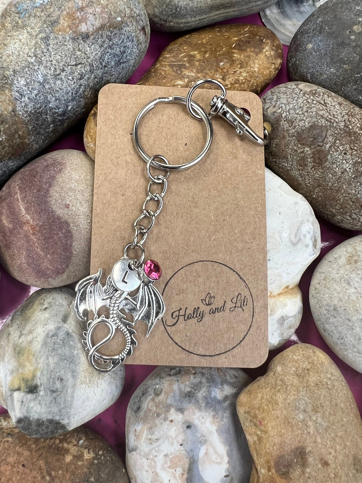 Dragon Personalised, keychain, Dragons Keyring, Alphabetical Initial, Birthstone Charms, Zipper Chain, Initials Key-Ring, Personalise