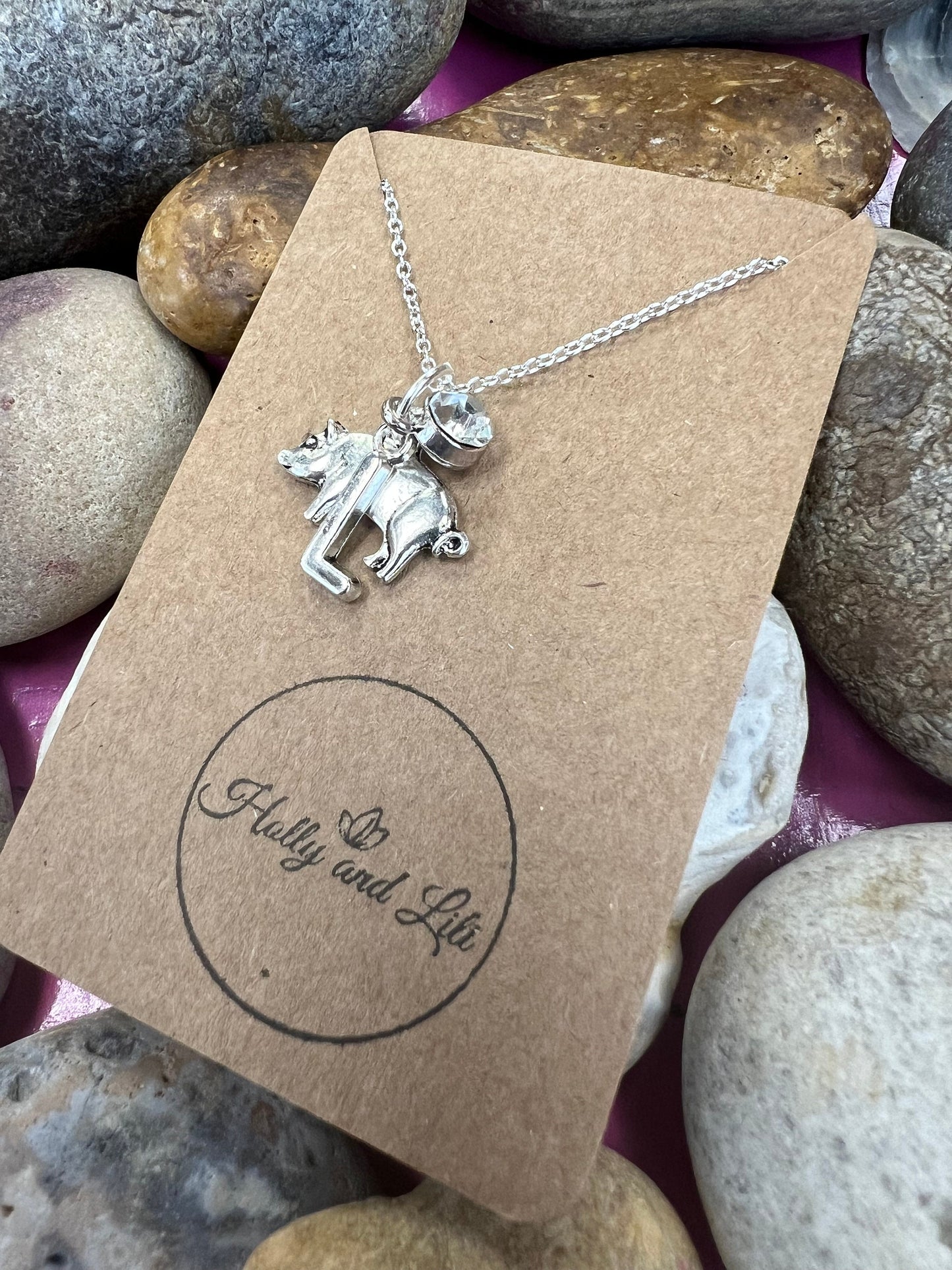 Pig Personalised Pendant Piggy Charm Necklace, Alphabet Initials, Birthstone Charm, Piglet, Pig, Pigs, First Necklace, Animal Chain, Cute