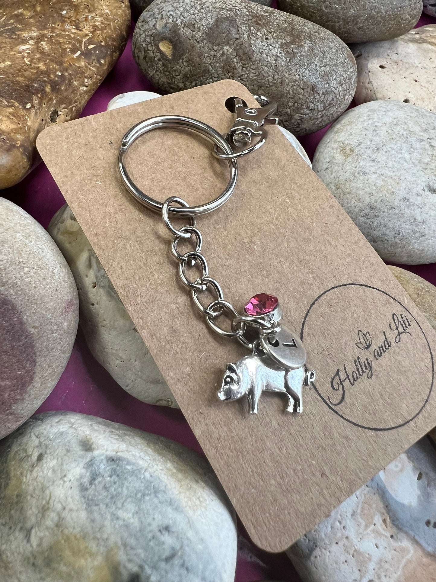 Pig Personalised, keychain Pigs, Animal Keyring, Alphabetical Initial, Birthstone Charms, Pig Zipper, Initials Key-Ring, Piggy Personalise