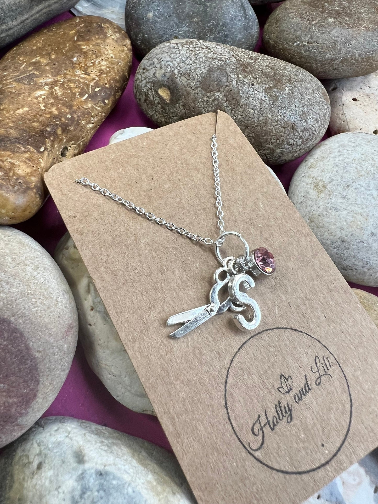 Scissors Necklace, Scissor Personalised Pendant Necklace, Cut Alphabet Initial, Birthstone Charm, First Necklace, Hairdresser Gift, Scissors