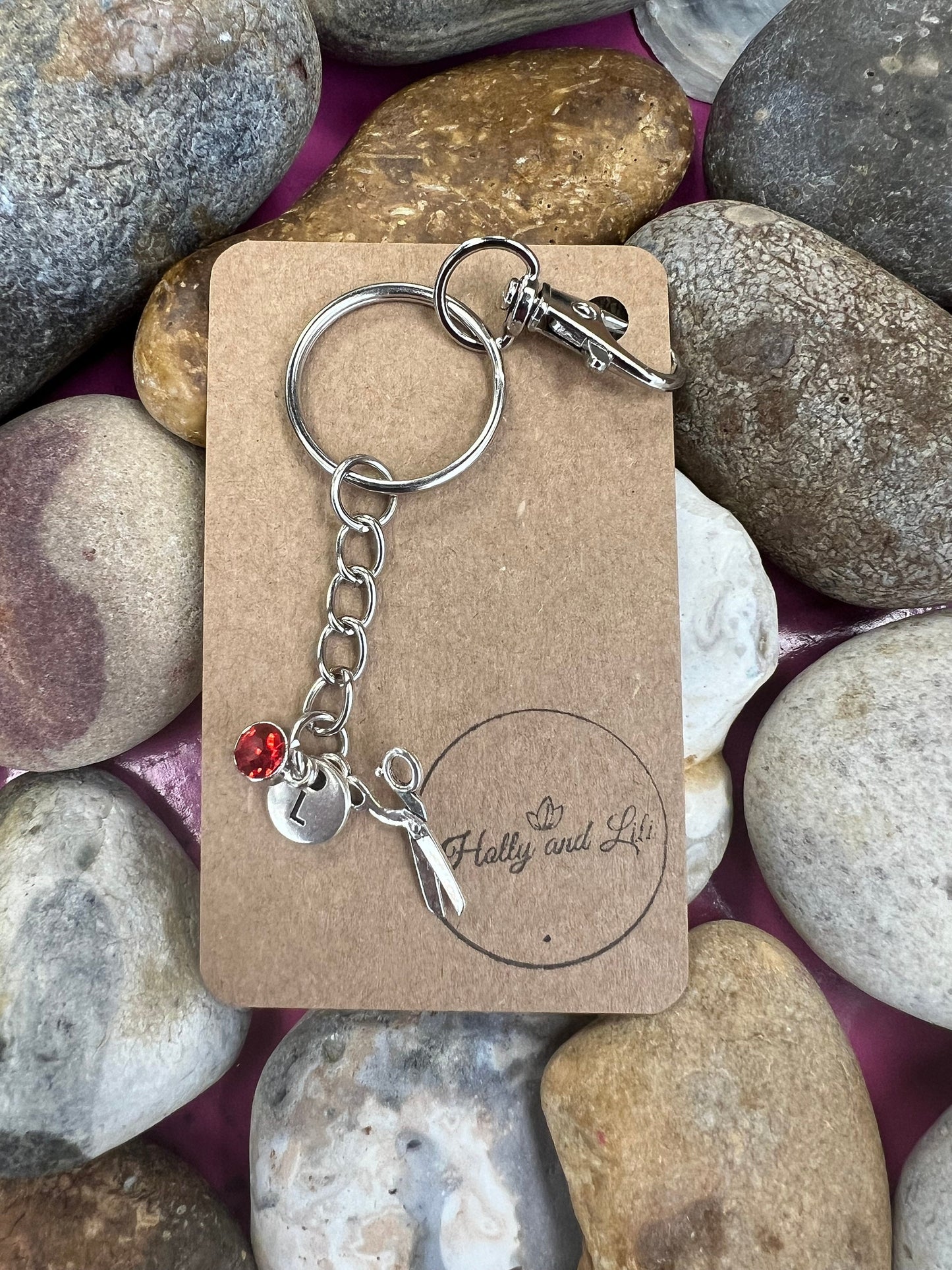 Scissors Style Personalised Keychain, Scissor Keyring, Hairdresser Alphabet Initials, Birthstone Charm, Barber Gifts, Zipper Chain