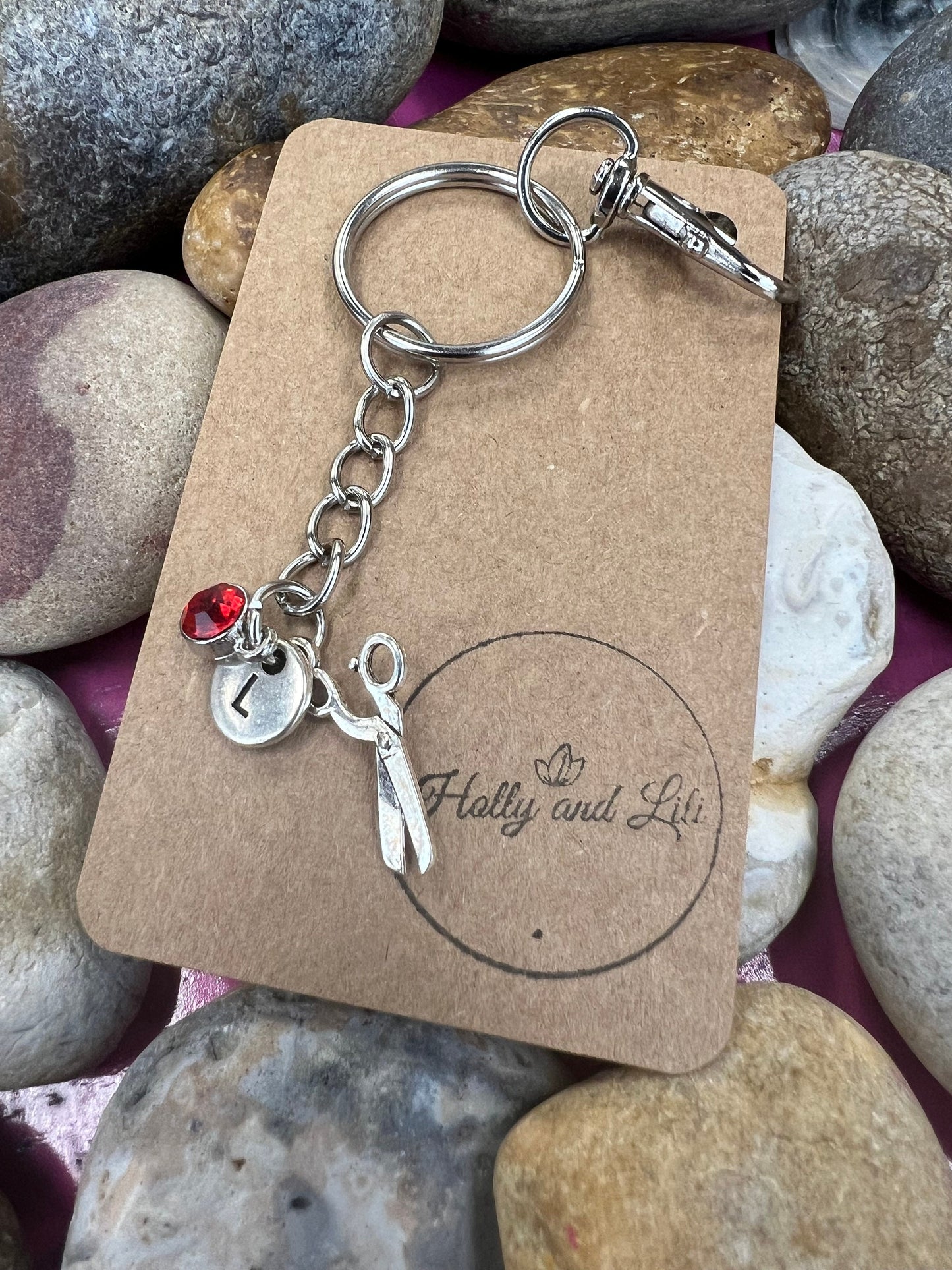 Scissors Style Personalised Keychain, Scissor Keyring, Hairdresser Alphabet Initials, Birthstone Charm, Barber Gifts, Zipper Chain