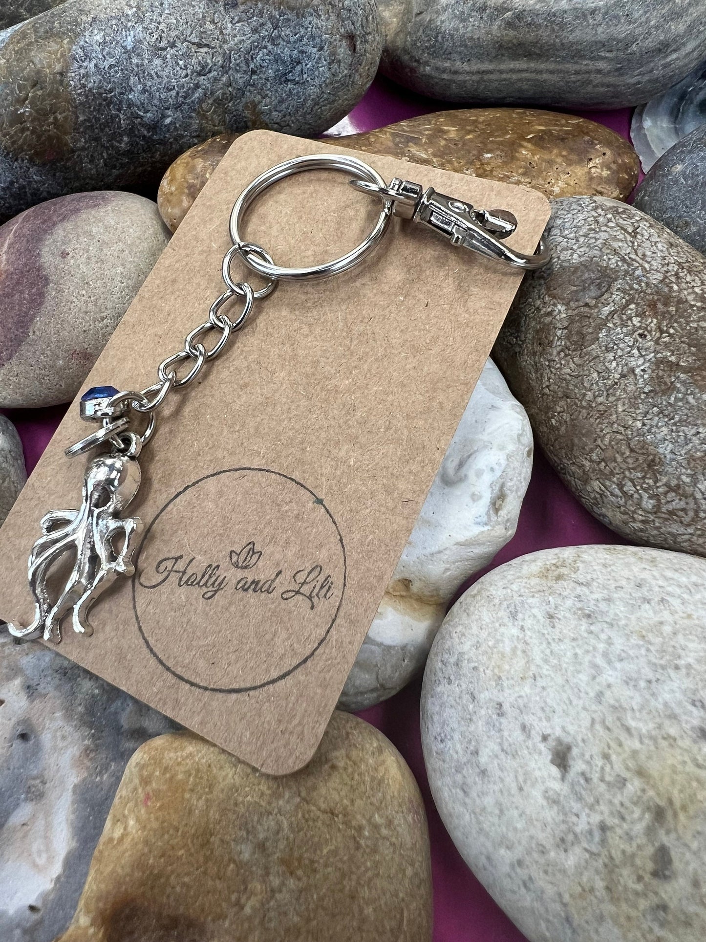 Octopus Personalised, keychain, Octopus Keyring, Alphabetical Initial, Birthstone Charms, Zipper Chain, Initials Key-Ring, Personalise,